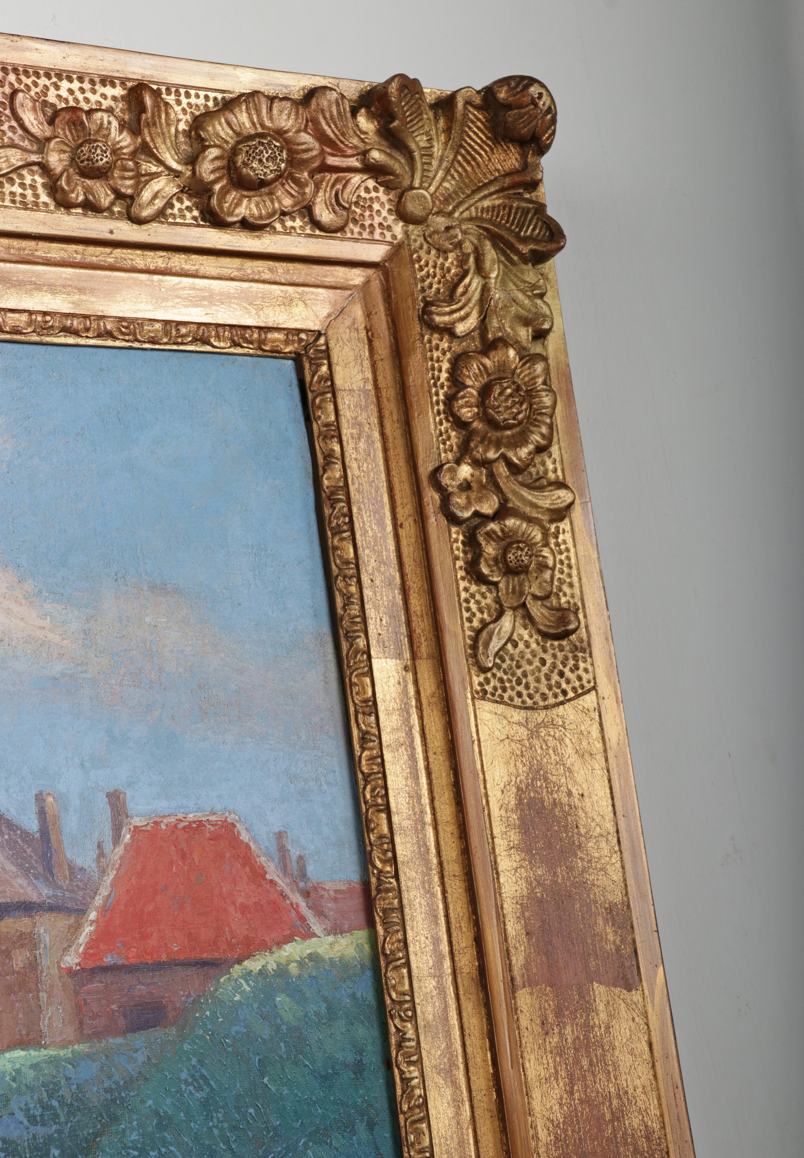 Peinture à l'huile «illo » de Adrien Paul Duerinckx représentant une vue de la ville, début du 20e siècle en vente 3