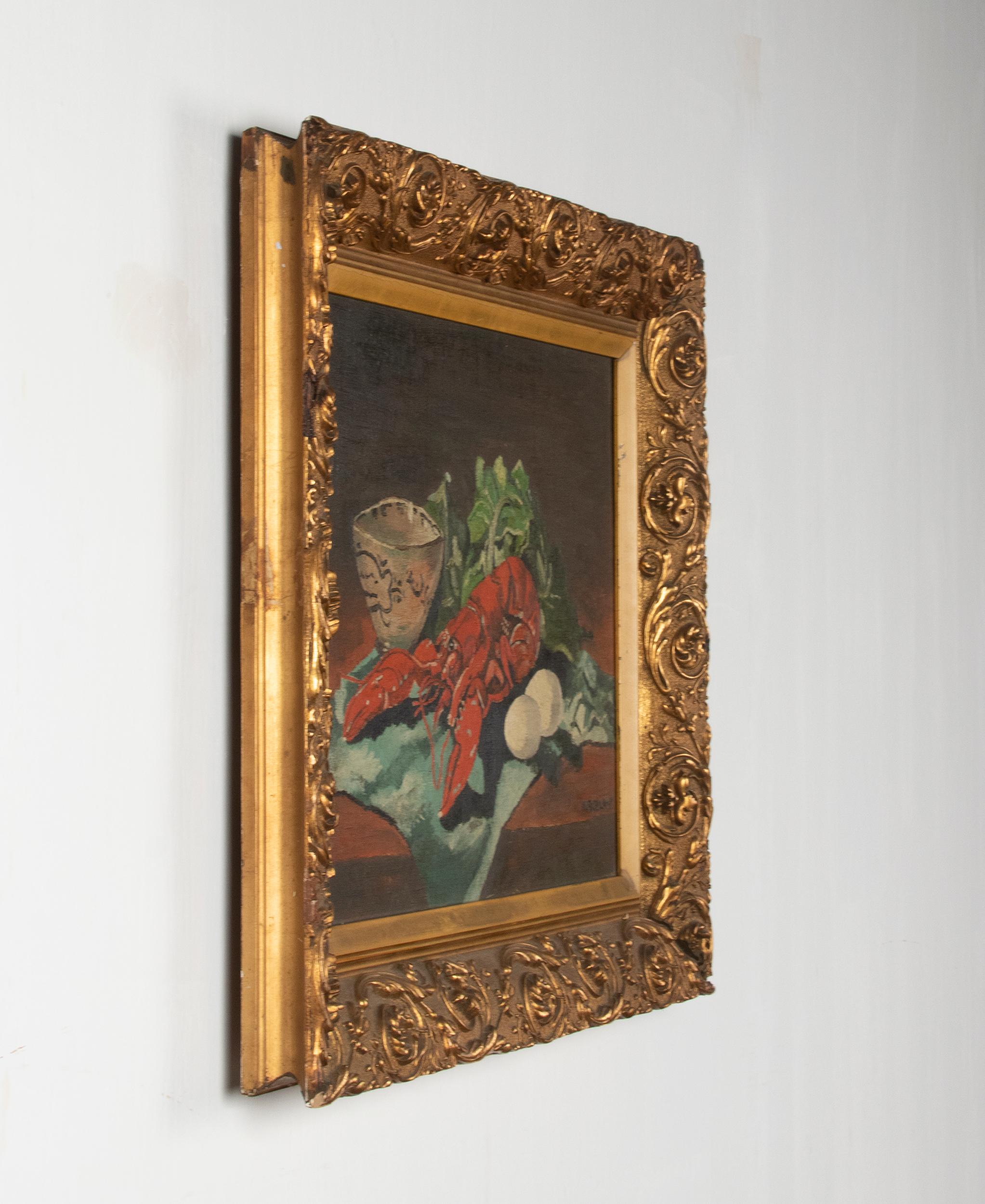 Peinture à l'huile classique du début du XXe siècle, nature morte de homard de W. Roelant en vente 6