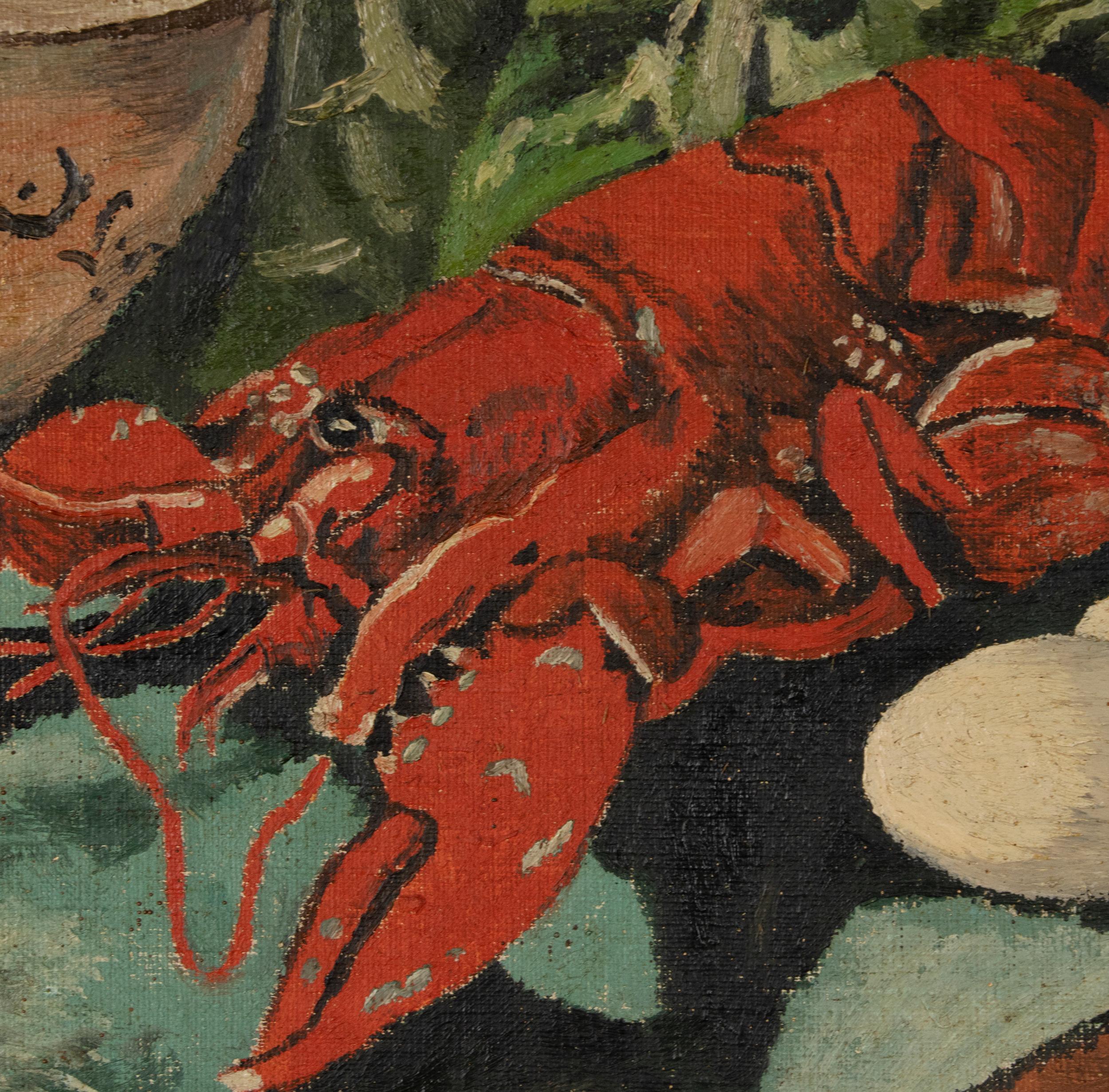 Peinture à l'huile classique du début du XXe siècle, nature morte de homard de W. Roelant en vente 8