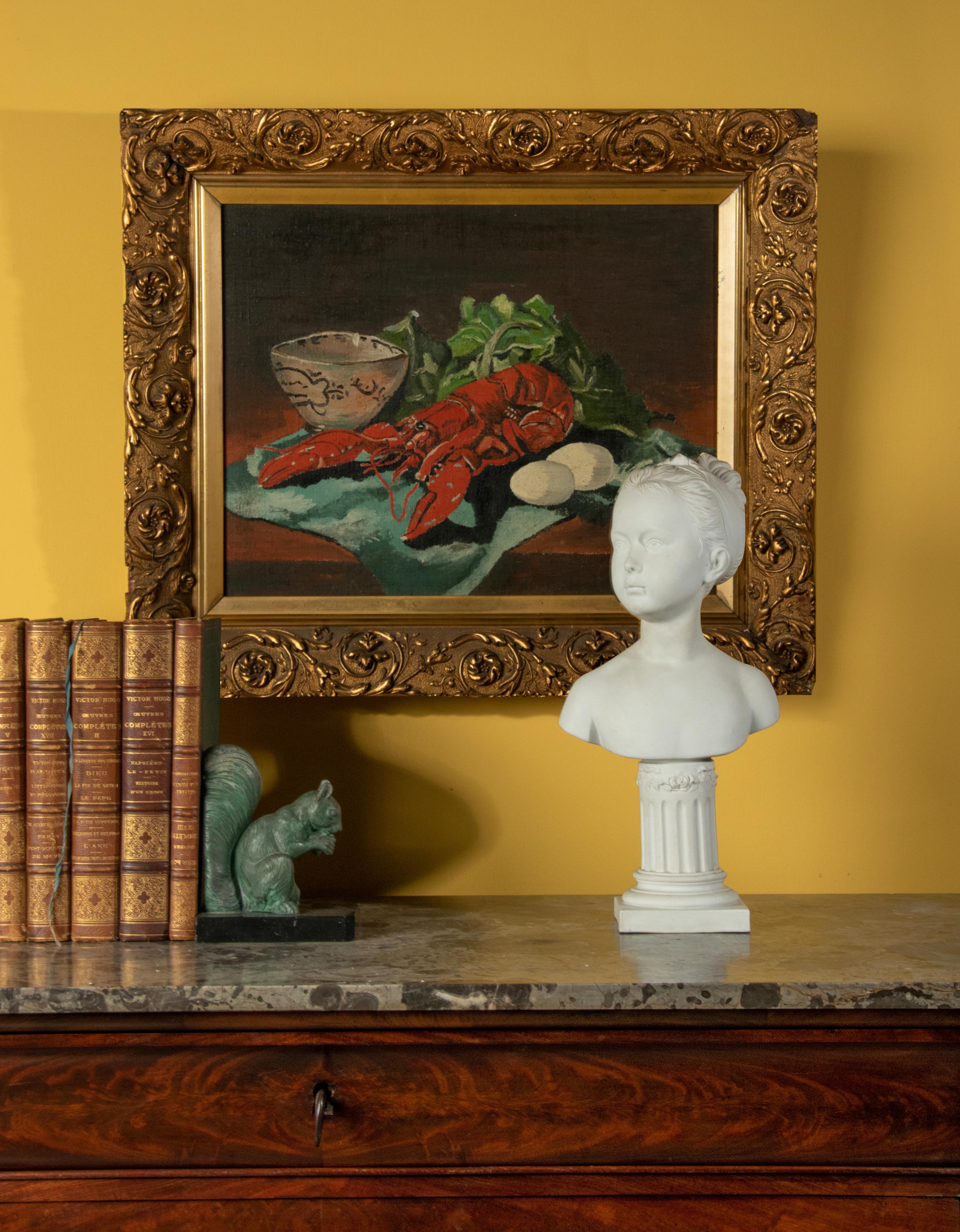 Hand-Painted Early 20th Century Classic Oil Painting by W. Roelant Still Life Lobster For Sale