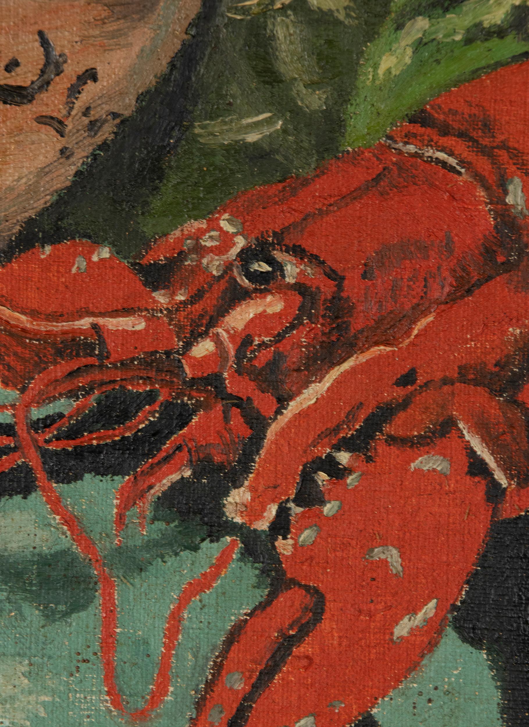 Early 20th Century Classic Oil Painting by W. Roelant Still Life Lobster In Good Condition For Sale In Casteren, Noord-Brabant