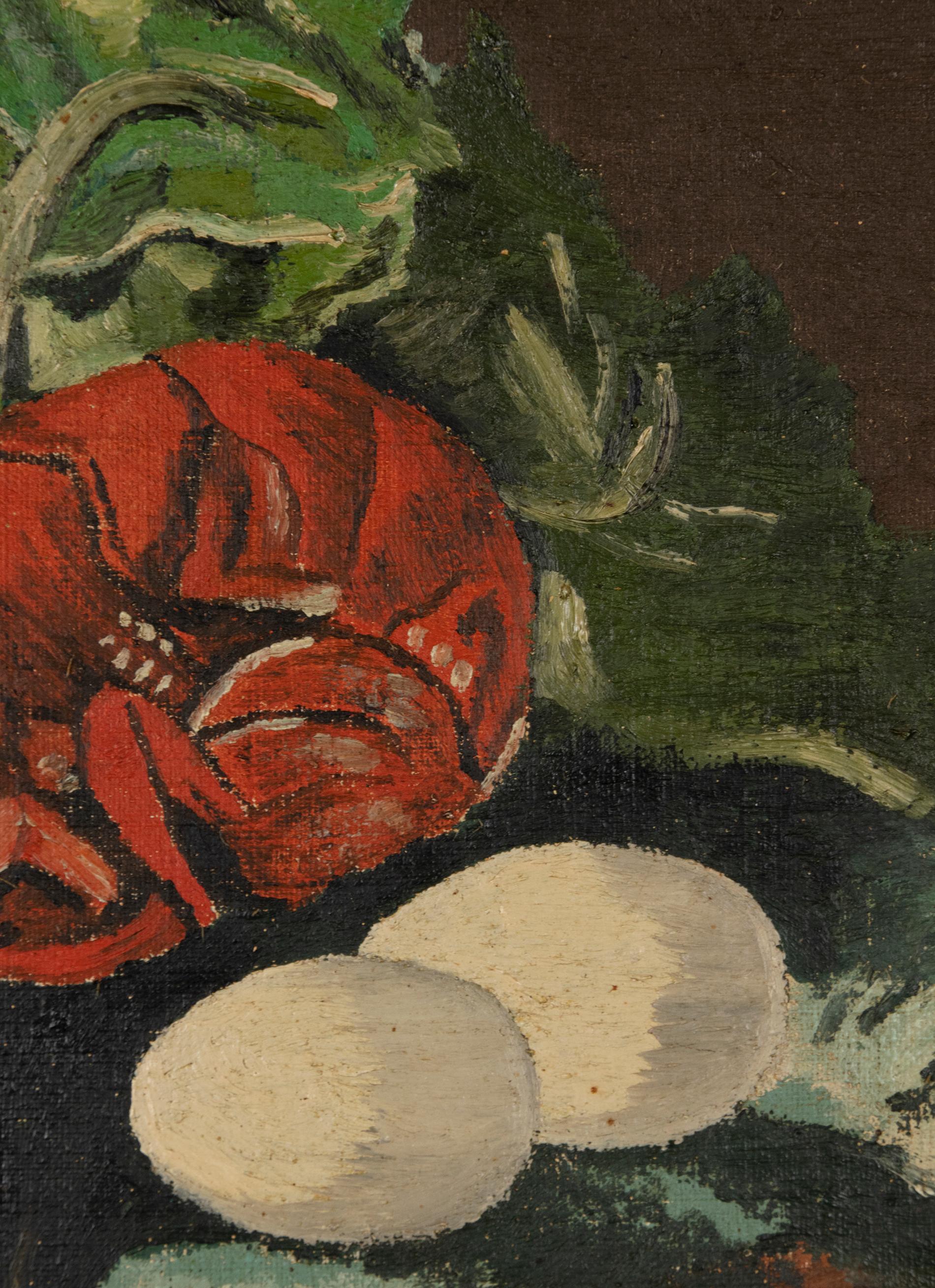 Peinture à l'huile classique du début du XXe siècle, nature morte de homard de W. Roelant en vente 4