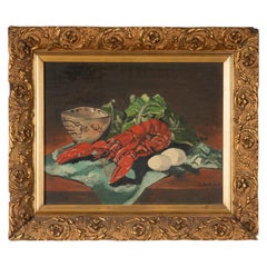 Early 20th Century Classic Oil Painting by W. Roelant Still Life Lobster