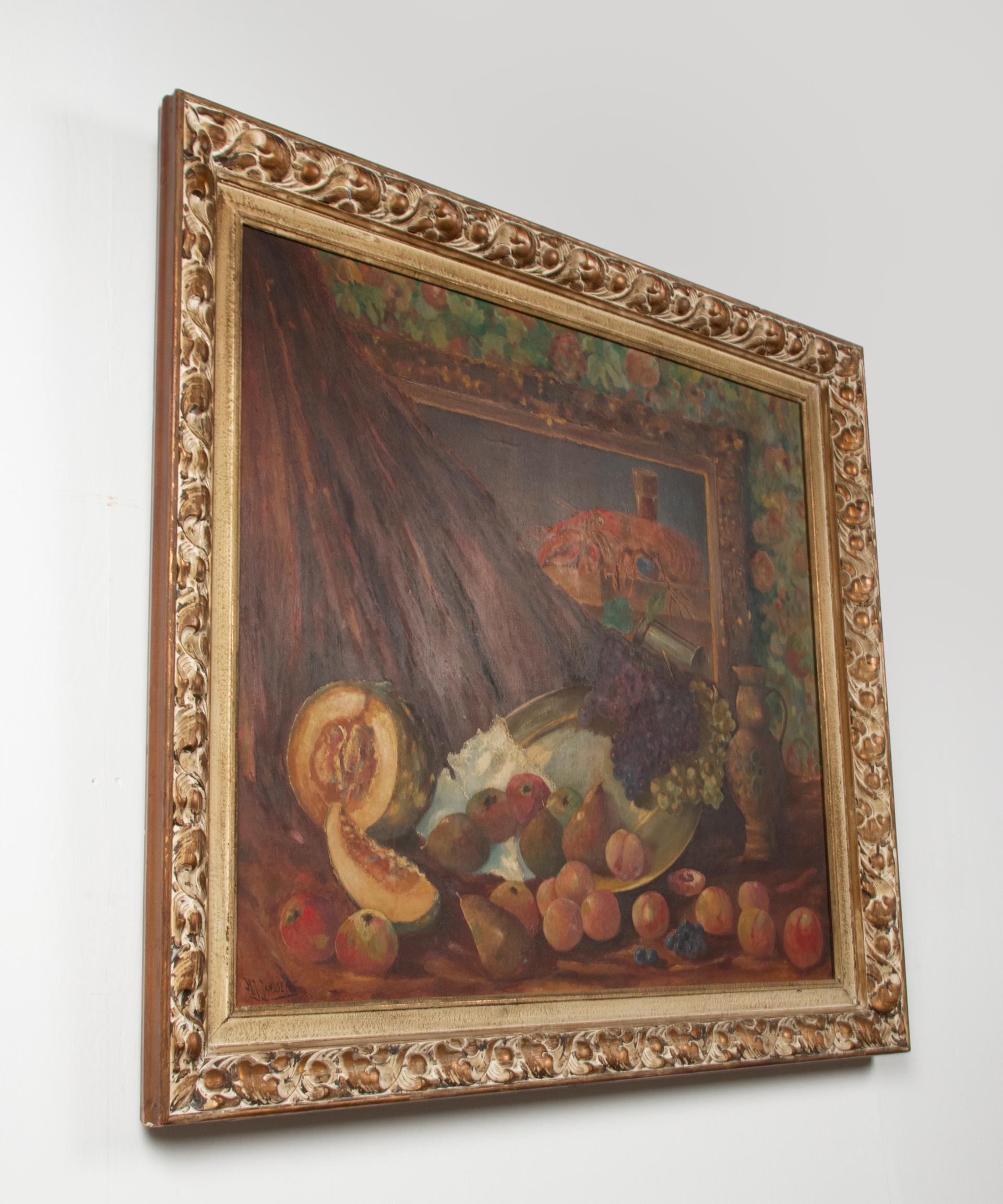 Early 20th Century Classic Oil Painting Still Life with Fruits by HJ. Janssens For Sale 4