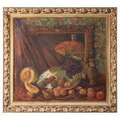 Antique Early 20th Century Classic Oil Painting Still Life with Fruits by HJ. Janssens