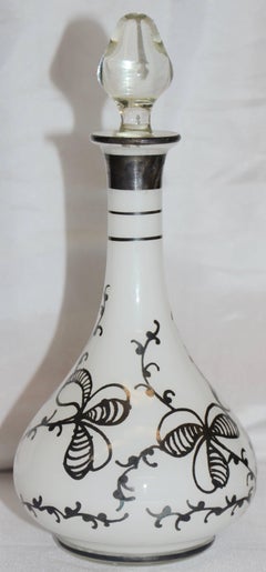 Opal Cased Glass Bottle with Silver Overlay