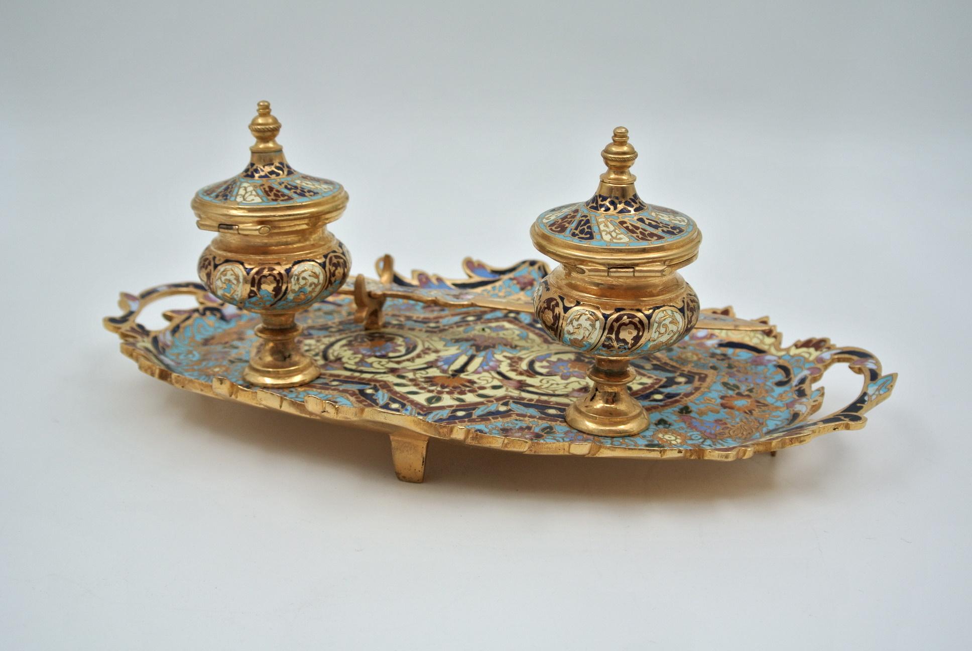 Early 20th Century Cloisonné Bronze Desk Set in Napoleon III Style 1