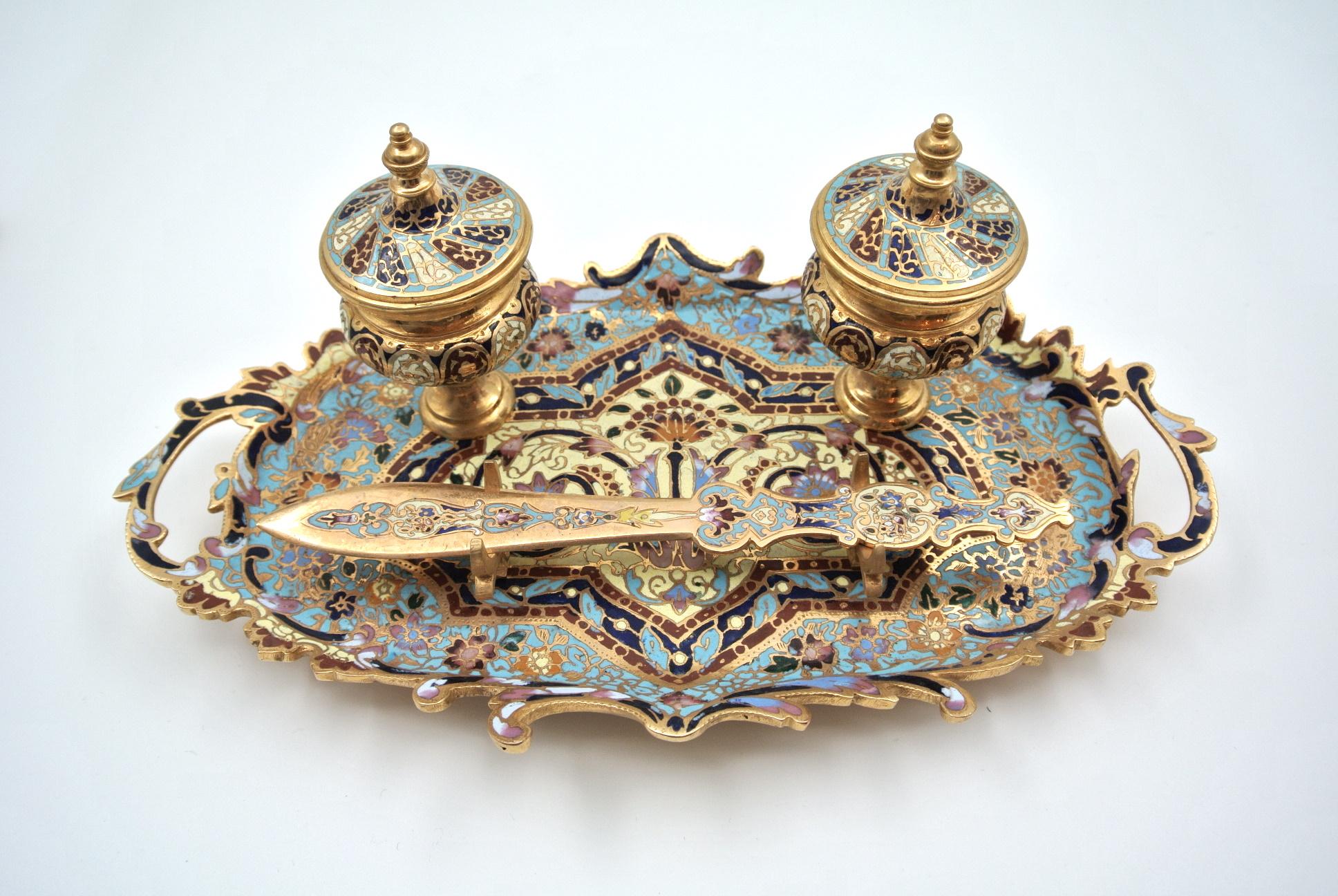 Early 20th Century Cloisonné Bronze Desk Set in Napoleon III Style 2