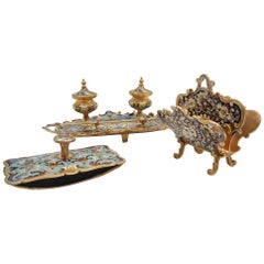 Early 20th Century Cloisonné Bronze Desk Set in Napoleon III Style