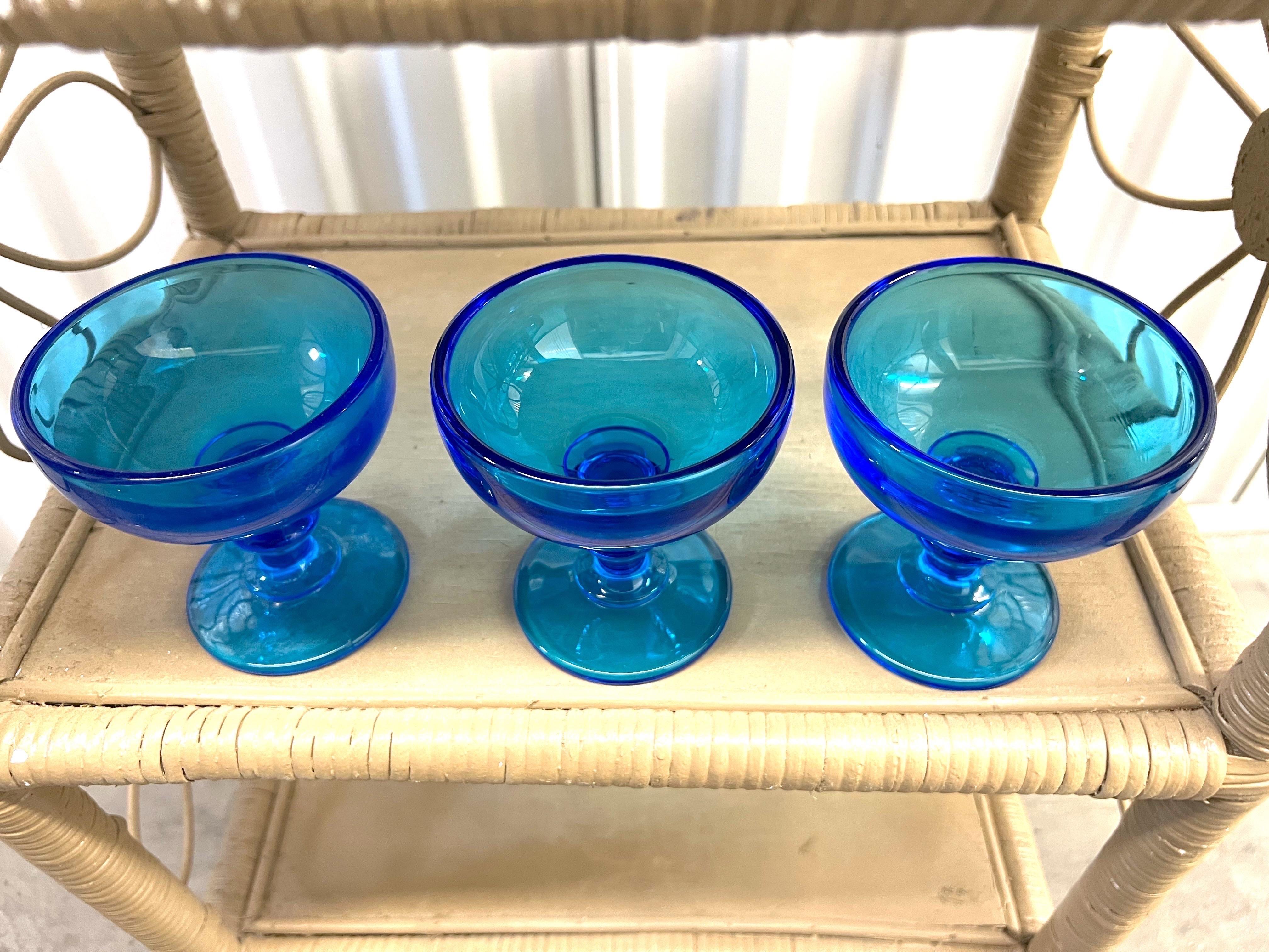 Early 20th Century Cobalt Blue Champagne/ Dessert Glasses - Set of 6 In Good Condition For Sale In Charleston, SC