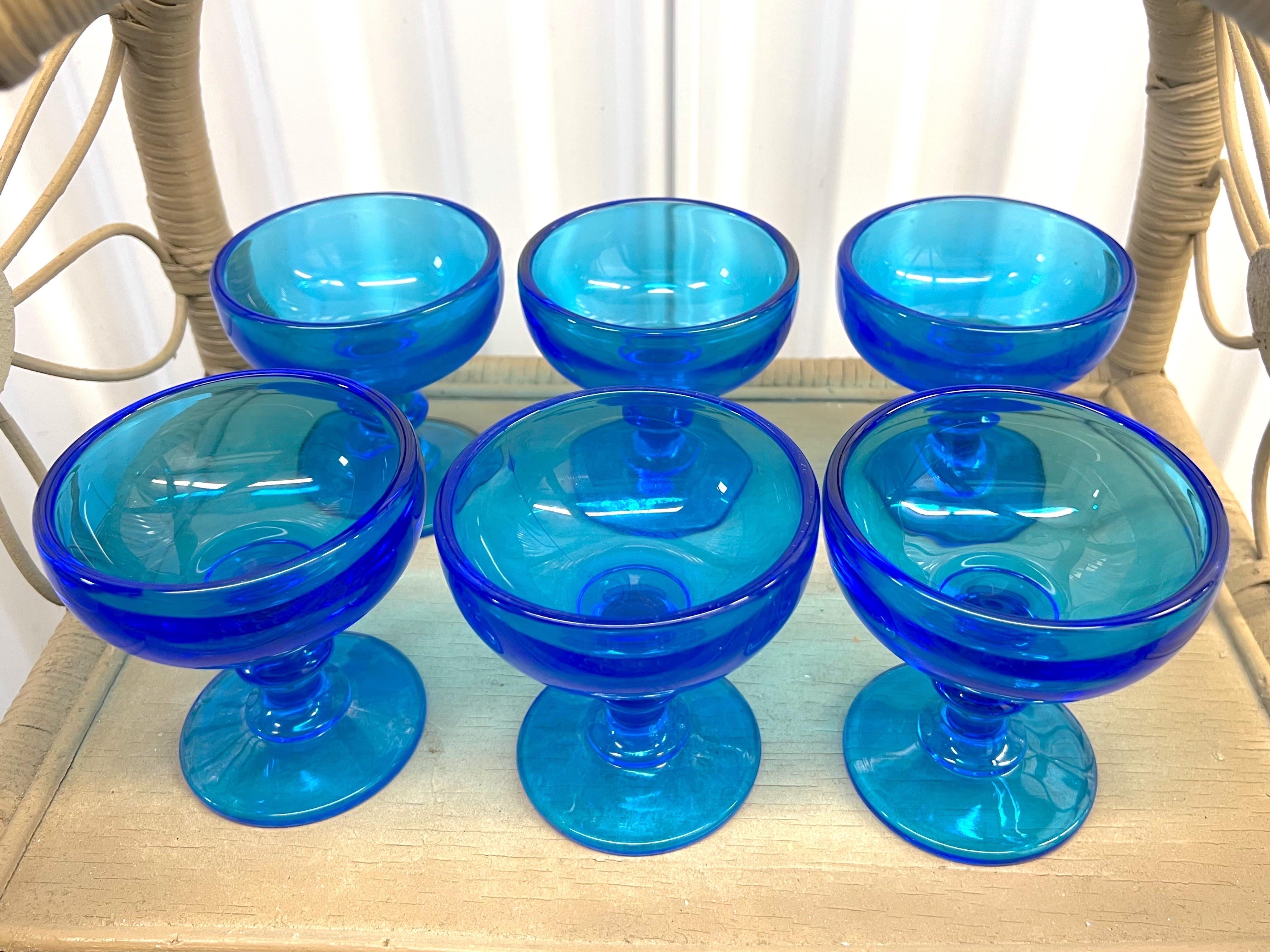 Early 20th Century Cobalt Blue Champagne/ Dessert Glasses - Set of 6 For Sale 2