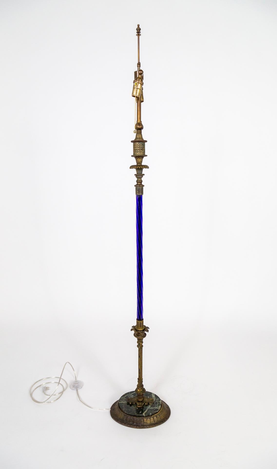 Early 20th Century Cobalt Blue Glass Floor Lamp with Anglo-Indian Details In Good Condition For Sale In San Francisco, CA