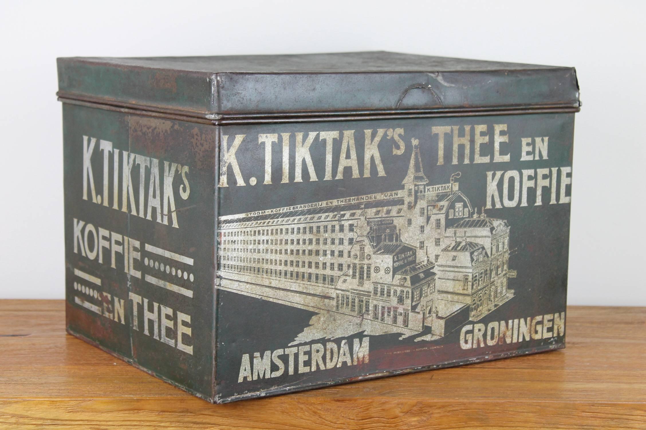 Antique Coffee and Tea Tin K. Tiktak's Amsterdam Groningen, Early 20th Century For Sale 8