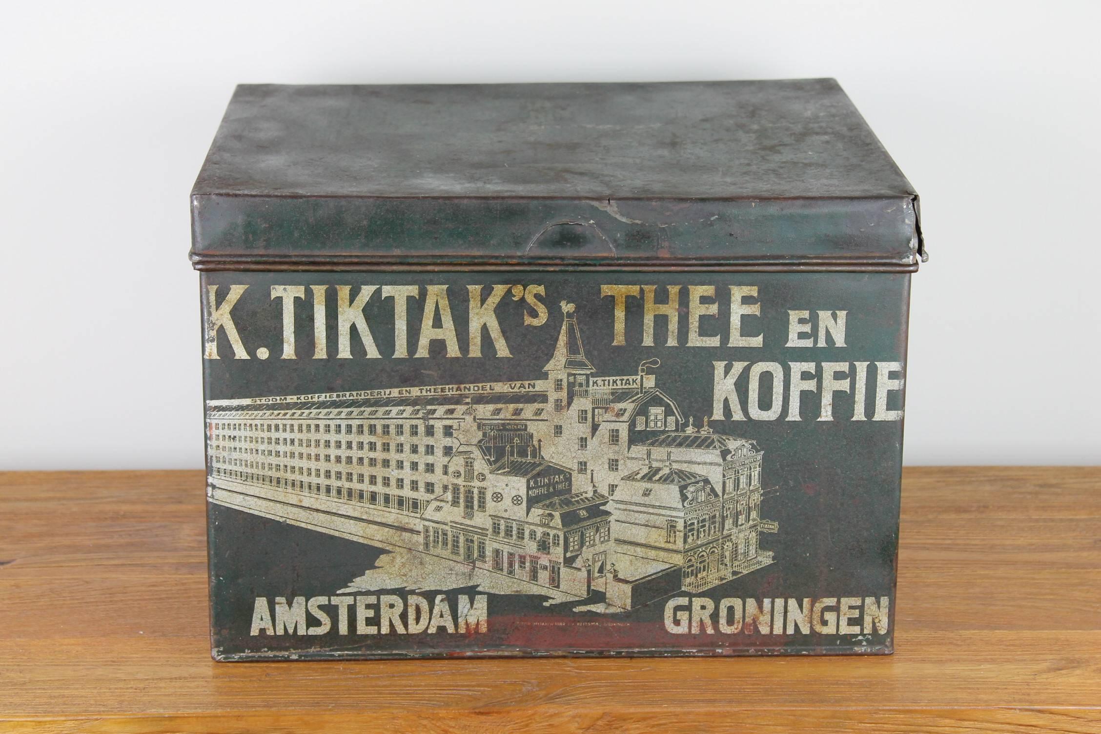 Antike Kaffee- und Teedose von K. Tiktak's Amsterdam Groningen, frühes 20. Jahrhundert (Niederländisch) im Angebot
