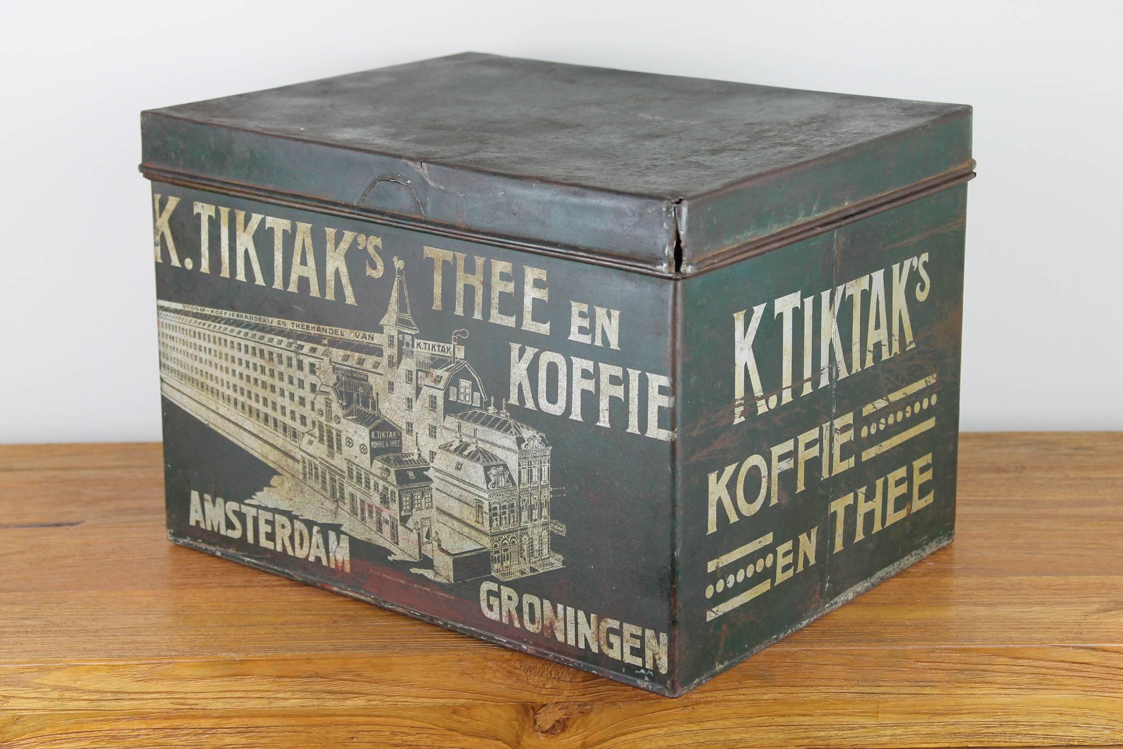 Antique Coffee and Tea Tin K. Tiktak's Amsterdam Groningen, Early 20th Century In Good Condition For Sale In Antwerp, BE