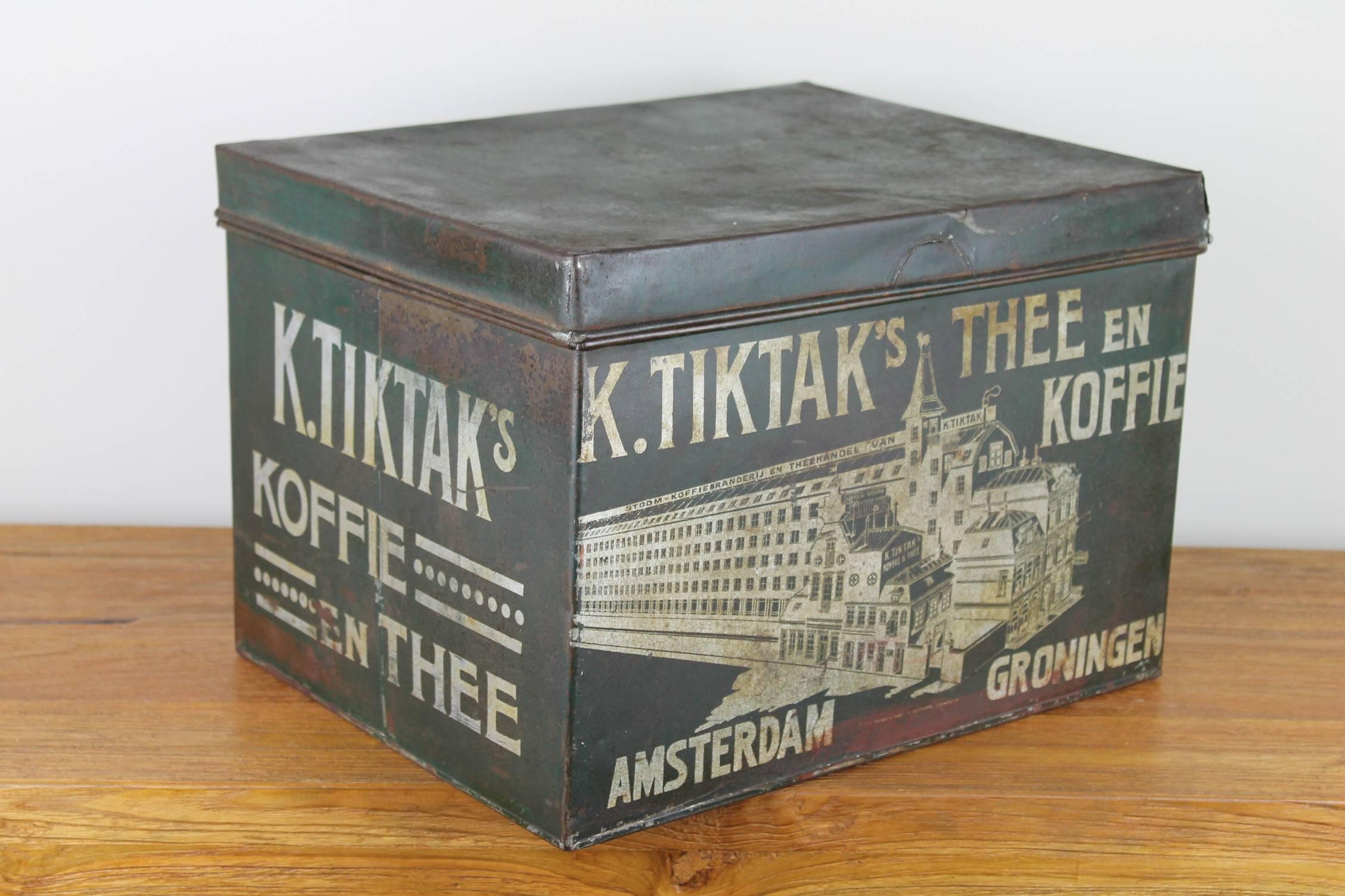 Antique Coffee and Tea Tin K. Tiktak's Amsterdam Groningen, Early 20th Century For Sale 1