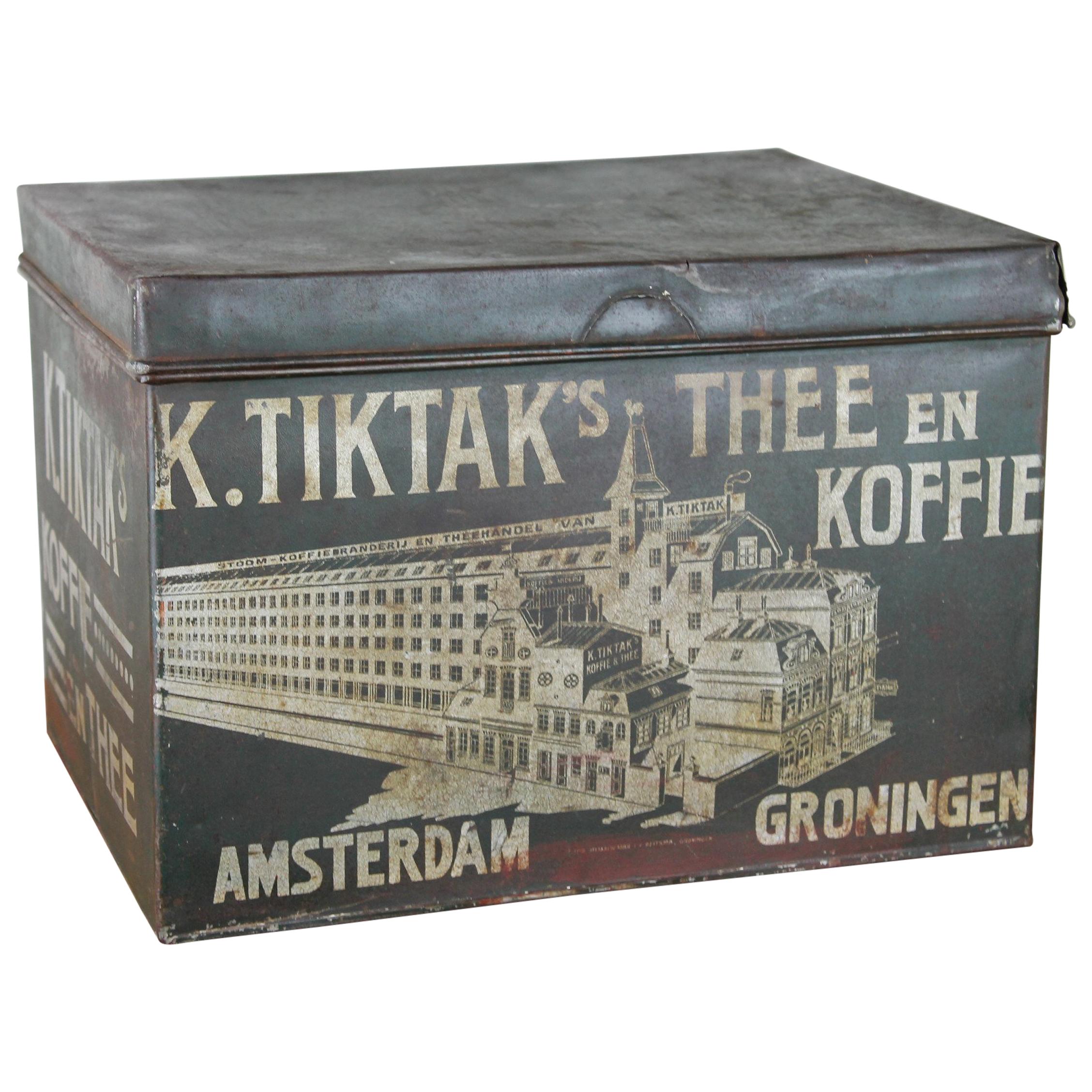 Antique Coffee and Tea Tin K. Tiktak's Amsterdam Groningen, Early 20th Century