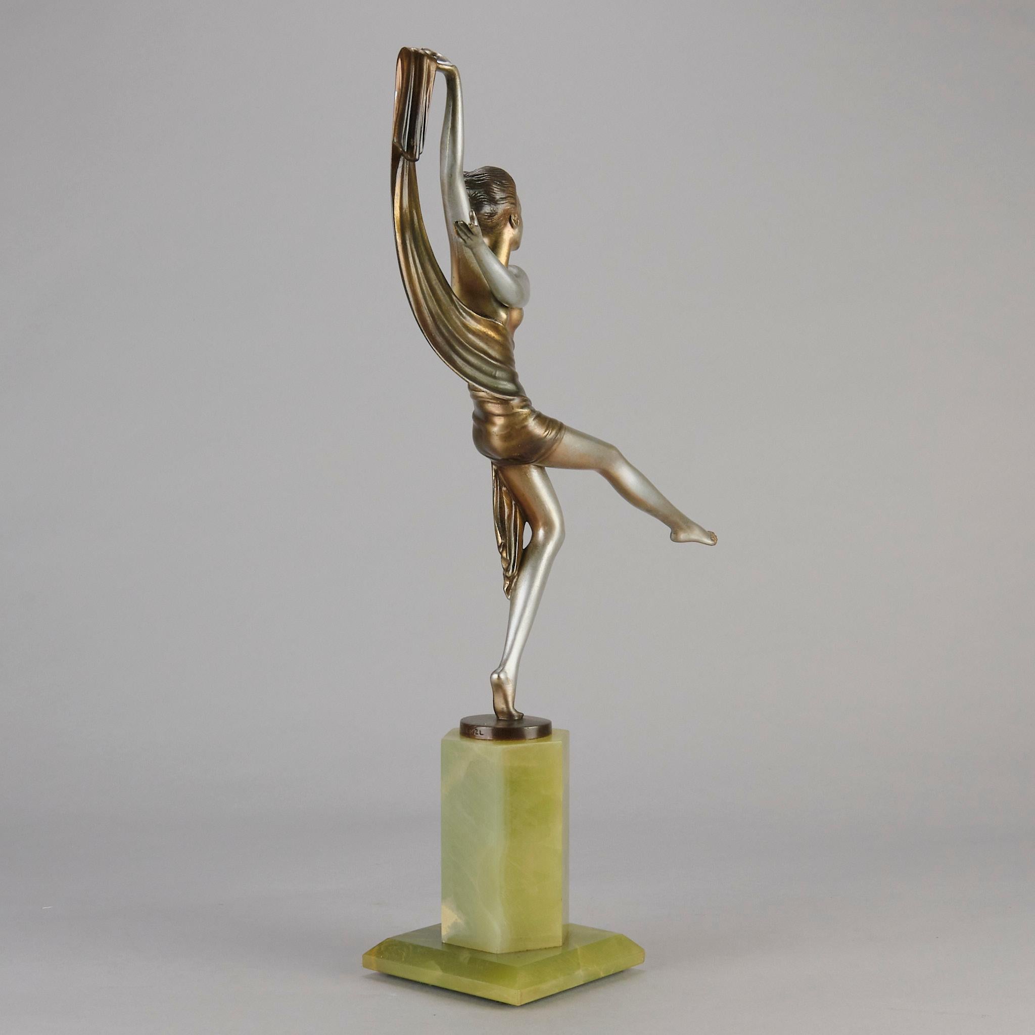 Carved Early 20th Century Cold-Painted Art Deco Bronze entitled 