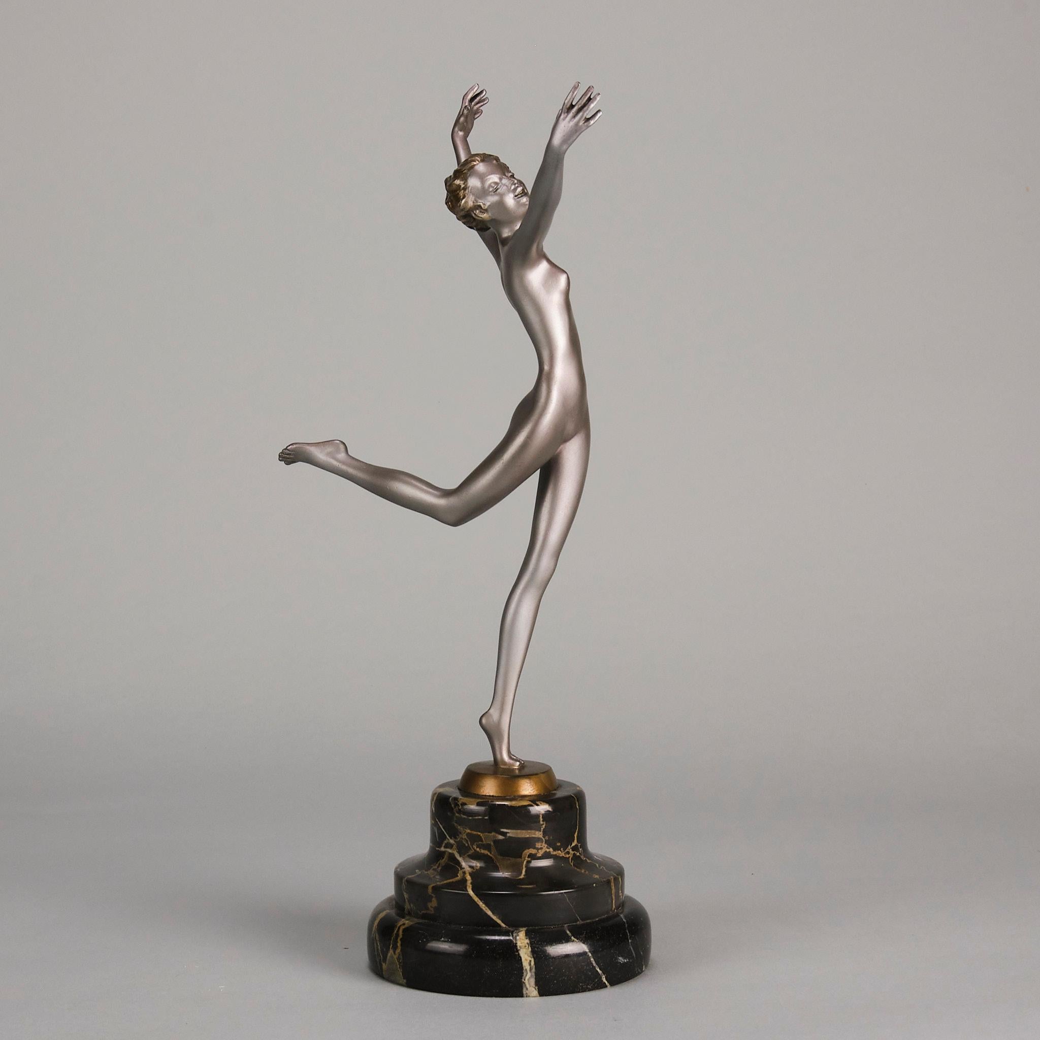 Art Deco Early 20th Century Cold-Painted Austrian Bronze entitled Louise by Josef Lorenzl For Sale