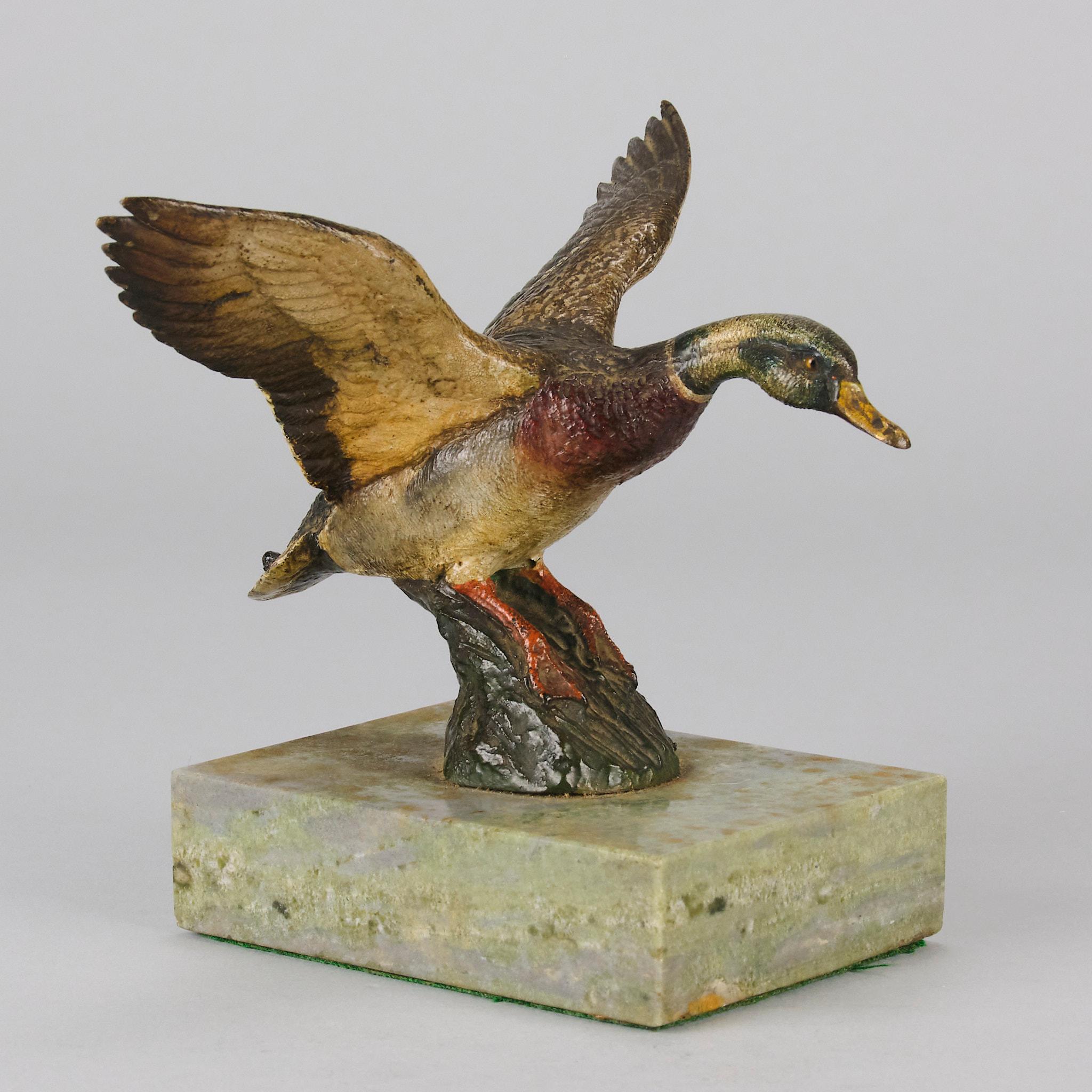 Art Deco Early 20th Century Cold-Painted Austrian Bronze Flying Duck For Sale