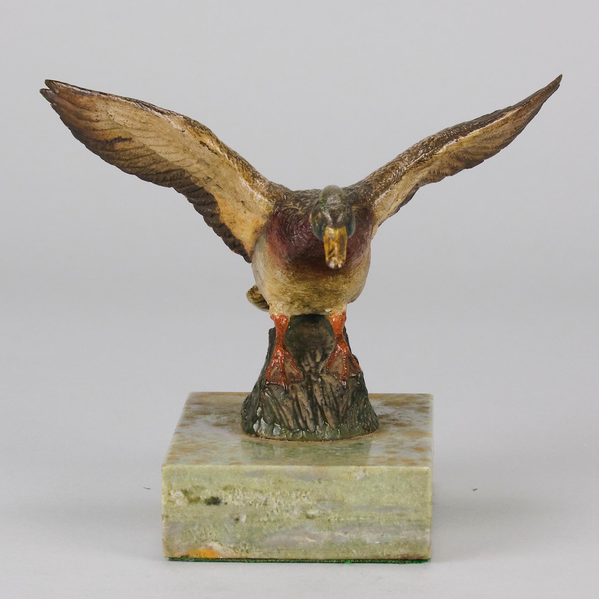 Art Deco Early 20th Century Cold-Painted Austrian Bronze Flying Duck For Sale