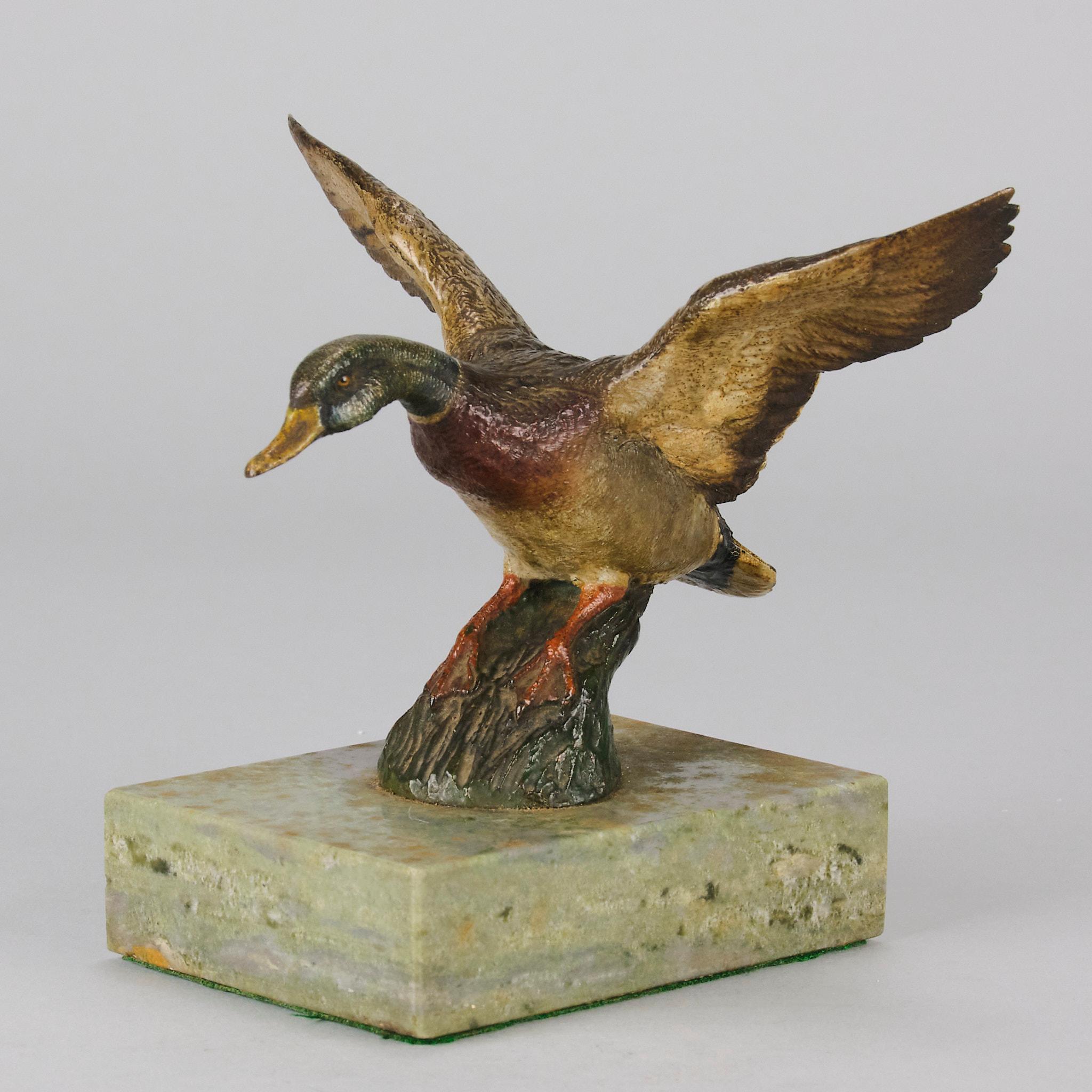 Cast Early 20th Century Cold-Painted Austrian Bronze Flying Duck For Sale