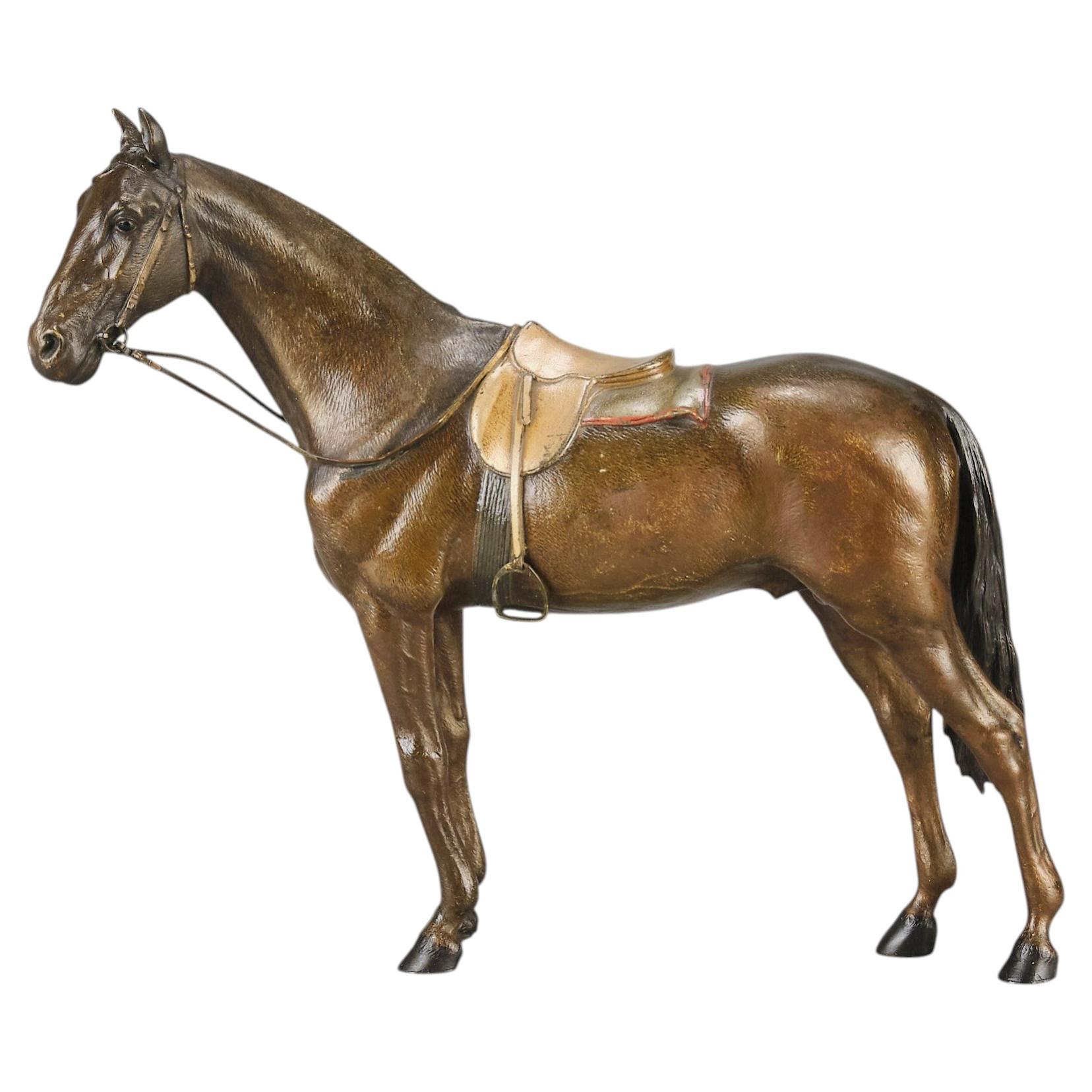 Early 20th Century Cold-Painted Austrian Bronze "Saddled Horse" by Franz Bergman For Sale