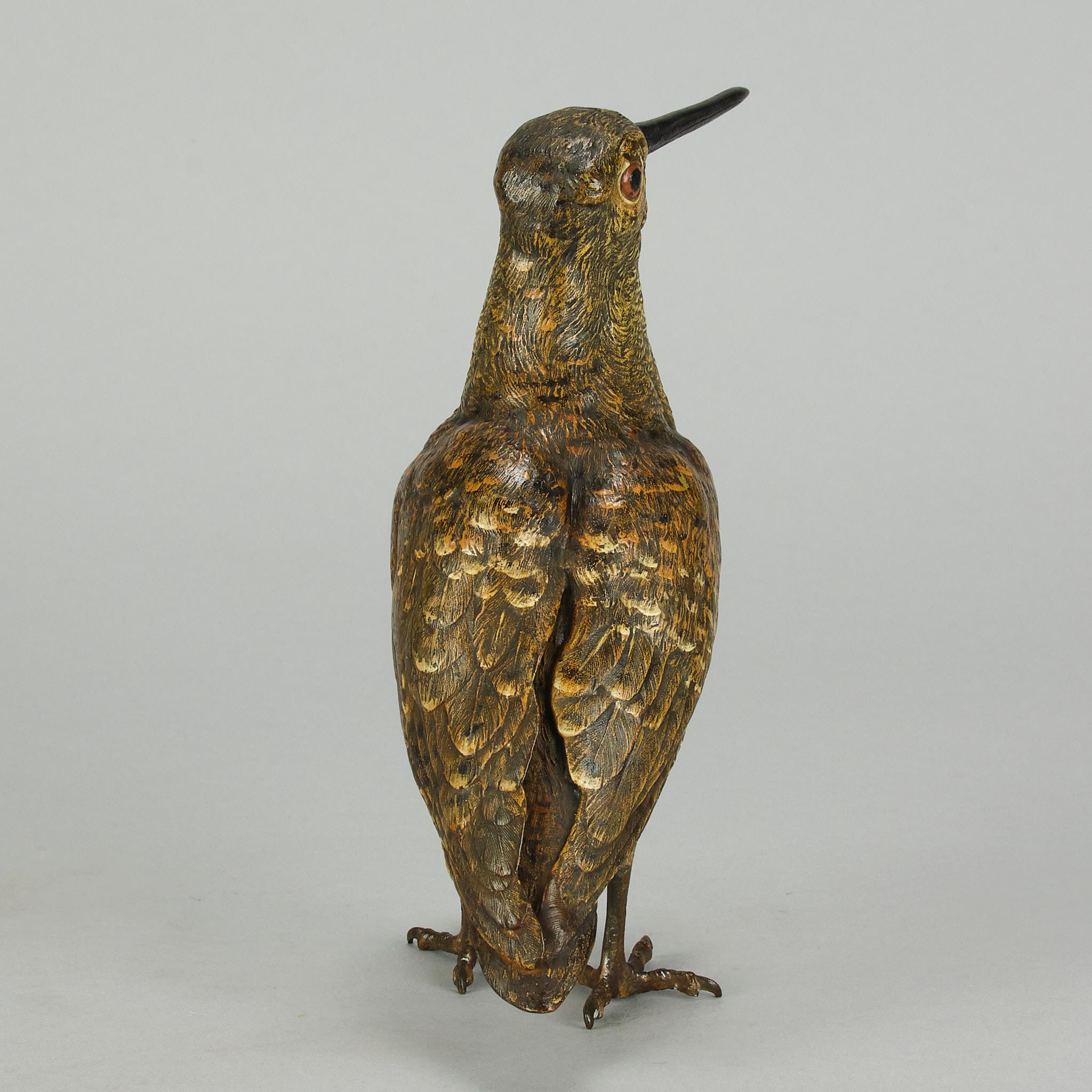 Bronzo Beccaccia austriaca dei primi del Novecento, dipinta a freddo, di Franz Bergman in vendita