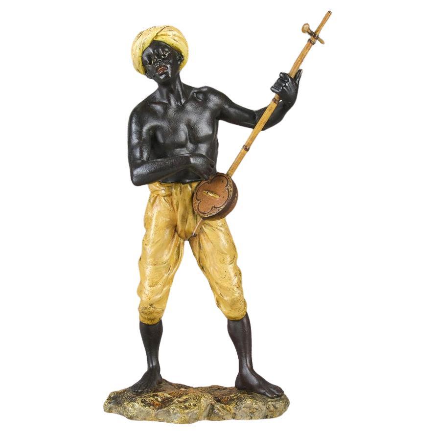 Early 20th Century Cold-Painted Bronze "Arab Muscian II" by Franz Bergman For Sale