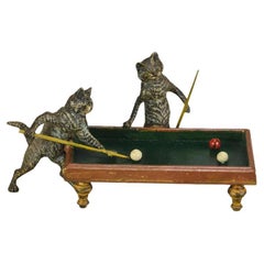 Bronce pintado en frío de principios del siglo XX "Gatos jugando al billar" de Franz Bergman