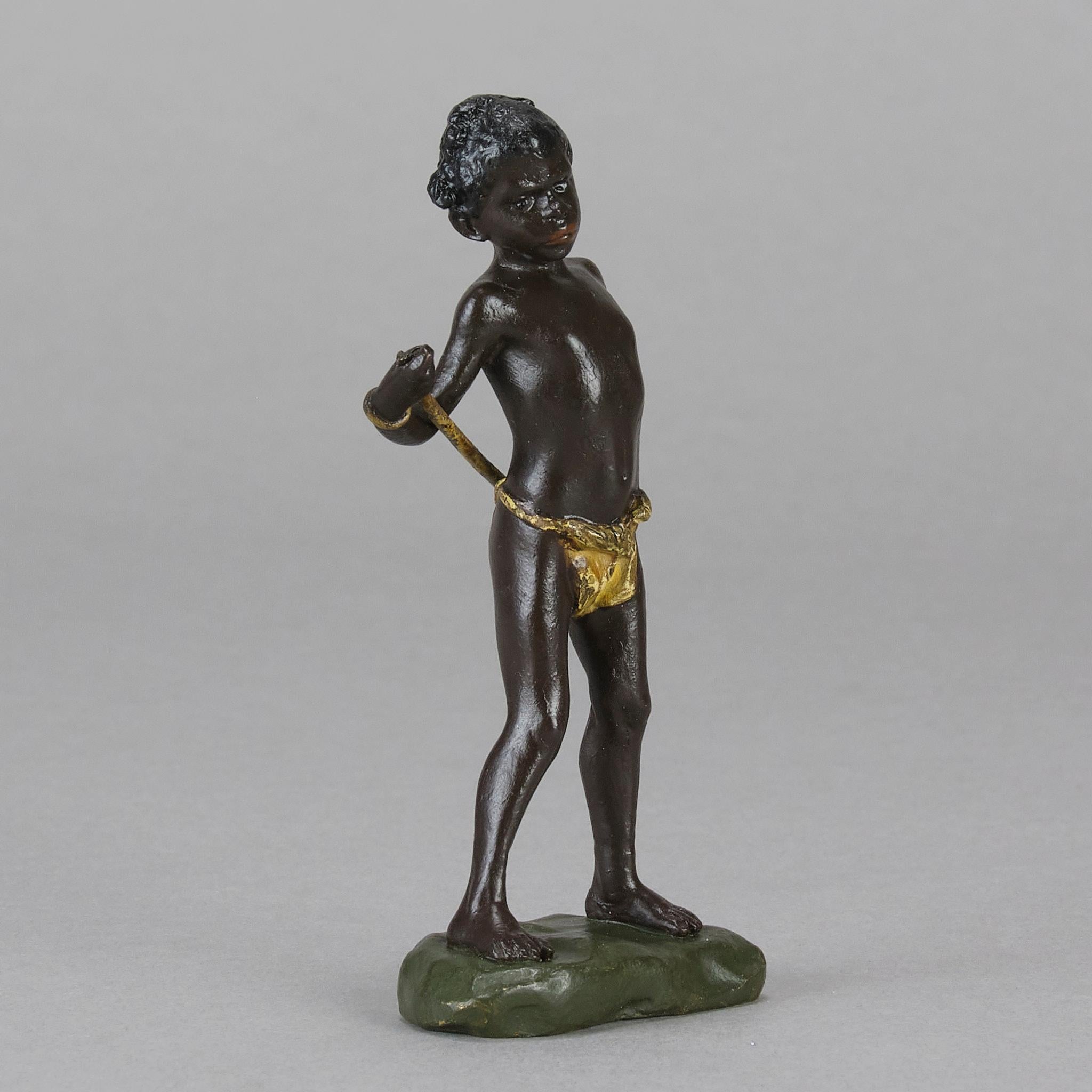 Cold-bemalte Bronze des frühen 20. Jahrhunderts mit dem Titel „Arab Boy“ von Franz Bergman (Art nouveau) im Angebot