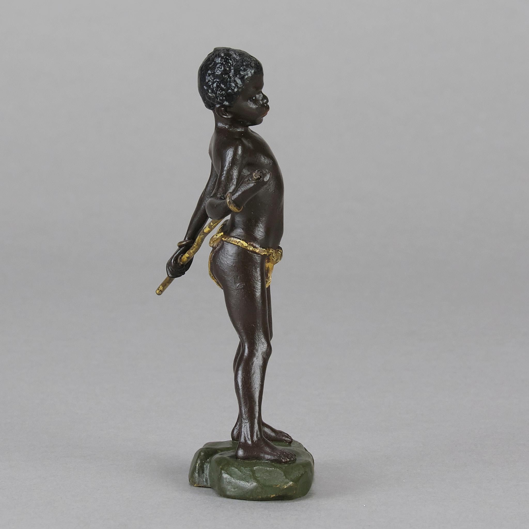 Cold-bemalte Bronze des frühen 20. Jahrhunderts mit dem Titel „Arab Boy“ von Franz Bergman (Österreichisch) im Angebot