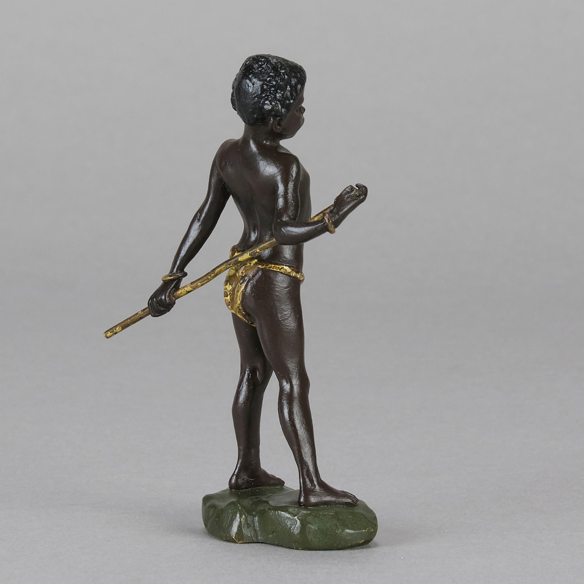 Cold-bemalte Bronze des frühen 20. Jahrhunderts mit dem Titel „Arab Boy“ von Franz Bergman (Gegossen) im Angebot