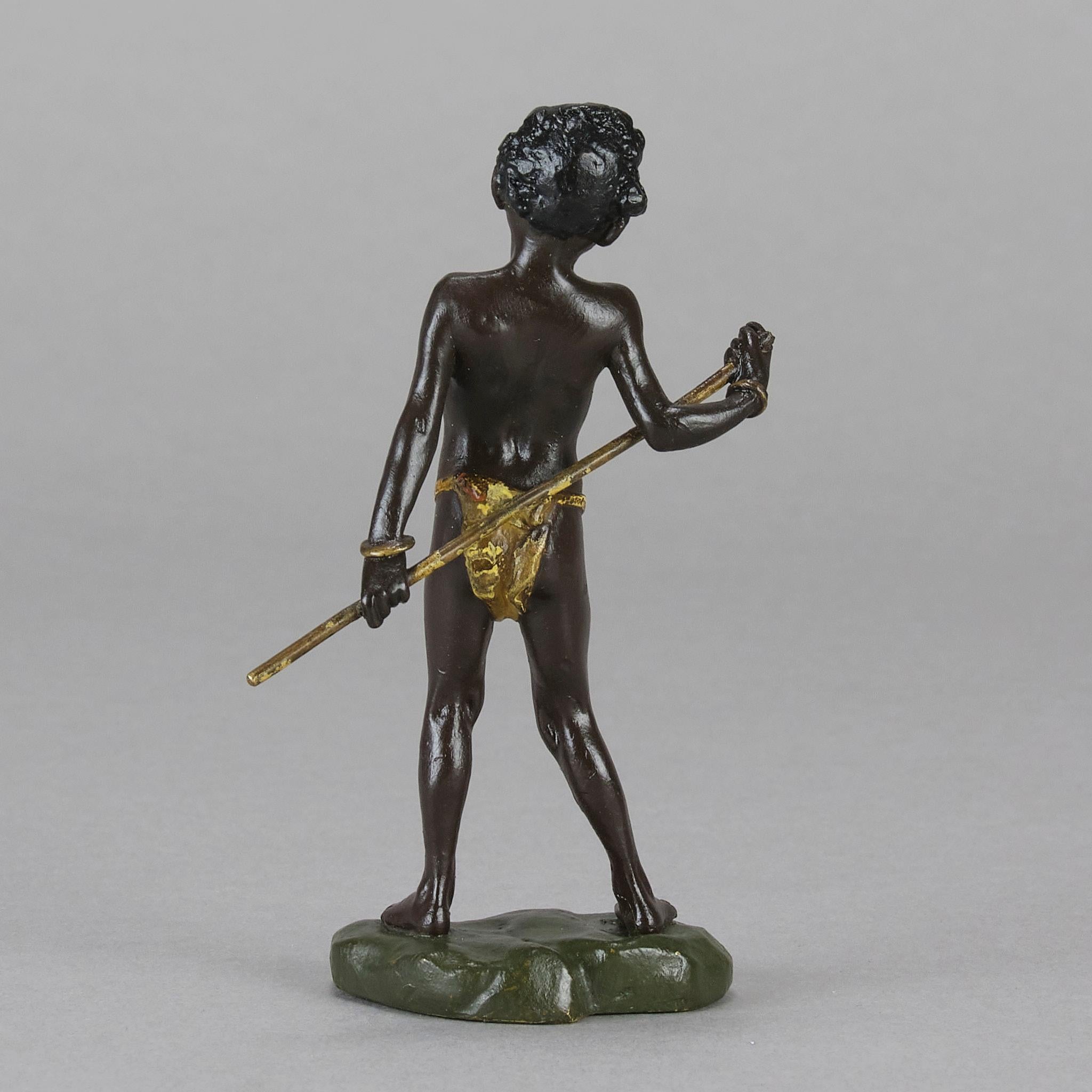 Cold-bemalte Bronze des frühen 20. Jahrhunderts mit dem Titel „Arab Boy“ von Franz Bergman im Zustand „Hervorragend“ im Angebot in London, GB
