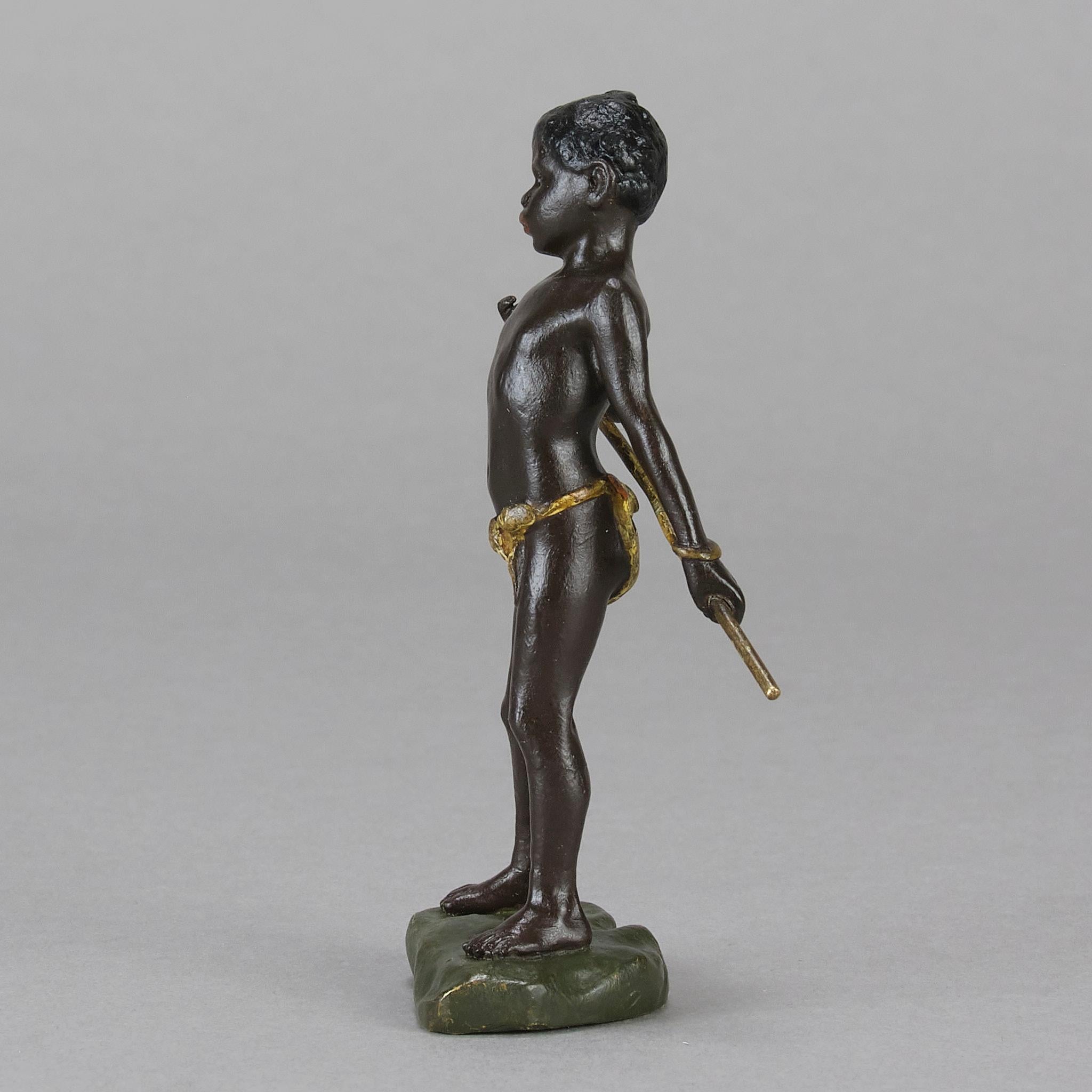 Bronze peint à froid du début du 20e siècle intitulé « Arab Boy » par Franz Bergman en vente 1