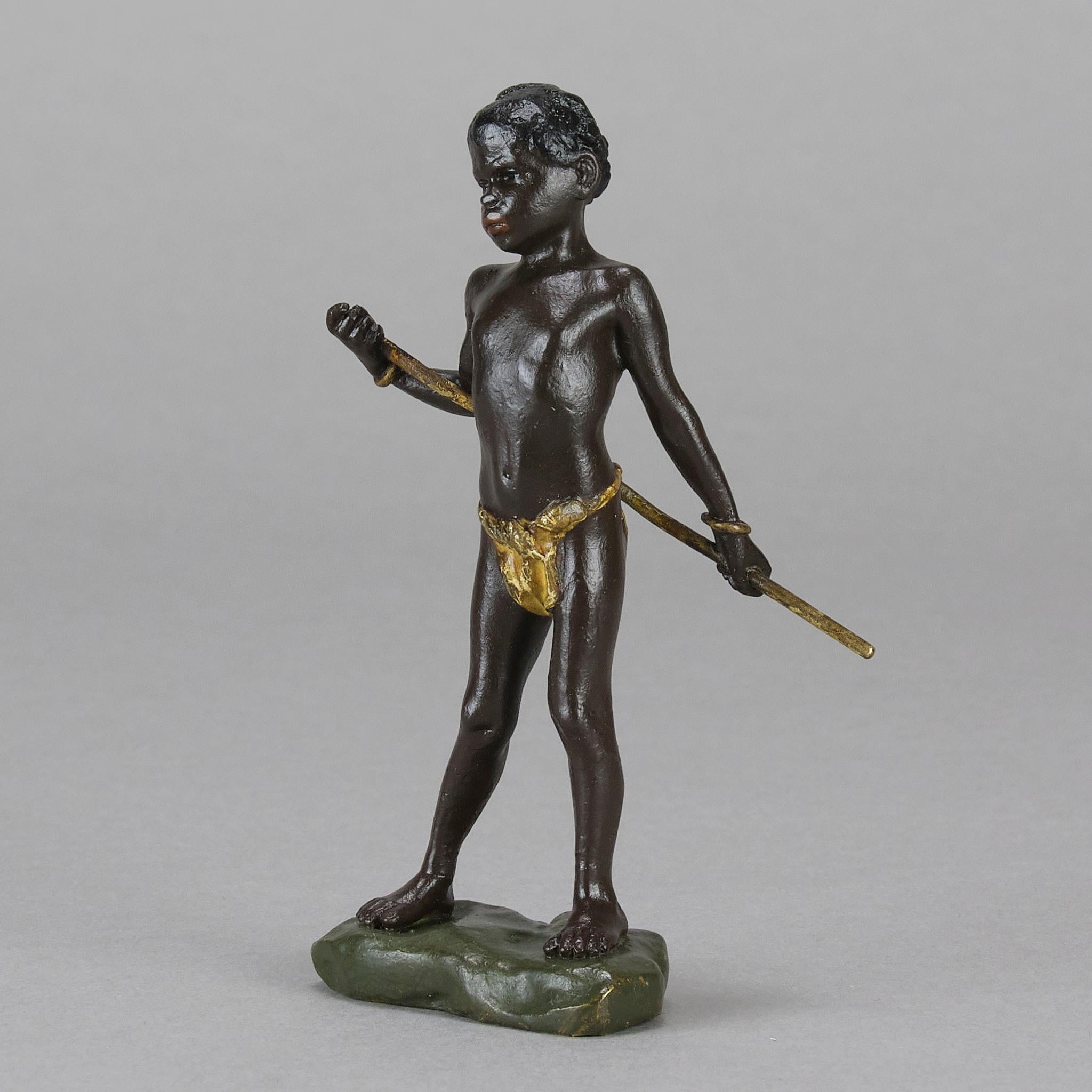 Bronze peint à froid du début du 20e siècle intitulé « Arab Boy » par Franz Bergman en vente 2