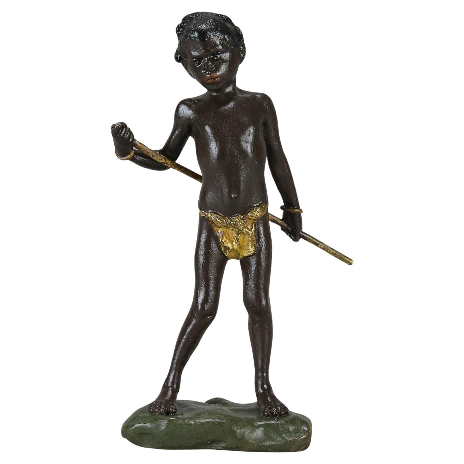 Early 20th Century Cold-Painted Bronze entitled "Arab Boy" by Franz Bergman For Sale