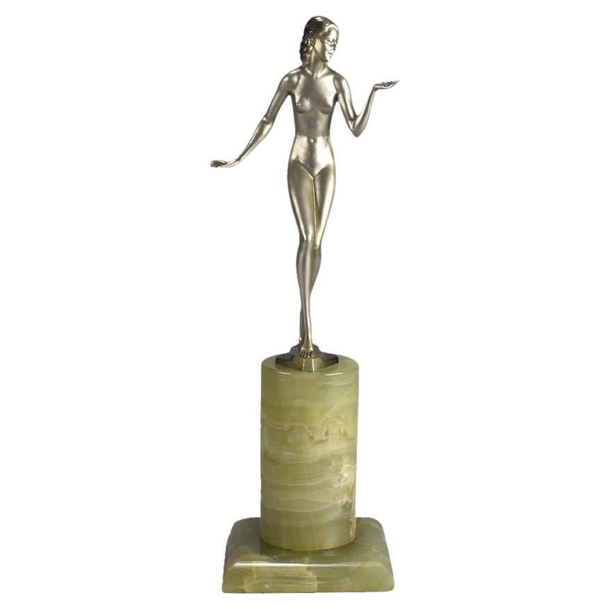 Early 20th Century Cold-Painted Bronze Entitled "Art Deco Lady" by Josef Adolf For Sale