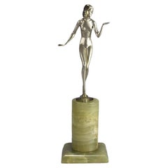 Antique Early 20th Century Cold-Painted Bronze Entitled "Art Deco Lady" by Josef Adolf