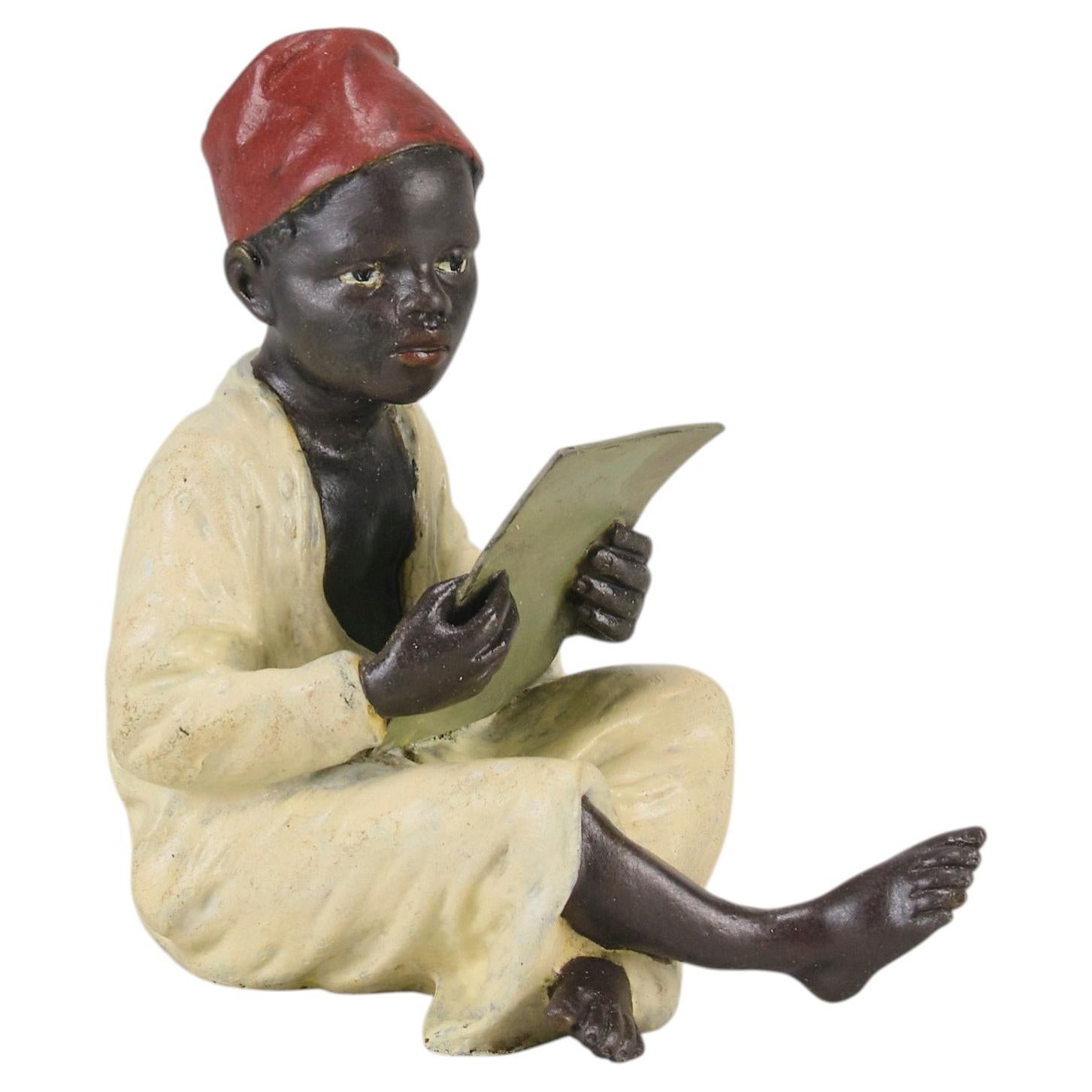 Early 20th Century Cold-Painted Bronze entitled "Boy Reading" by Franz Bergman