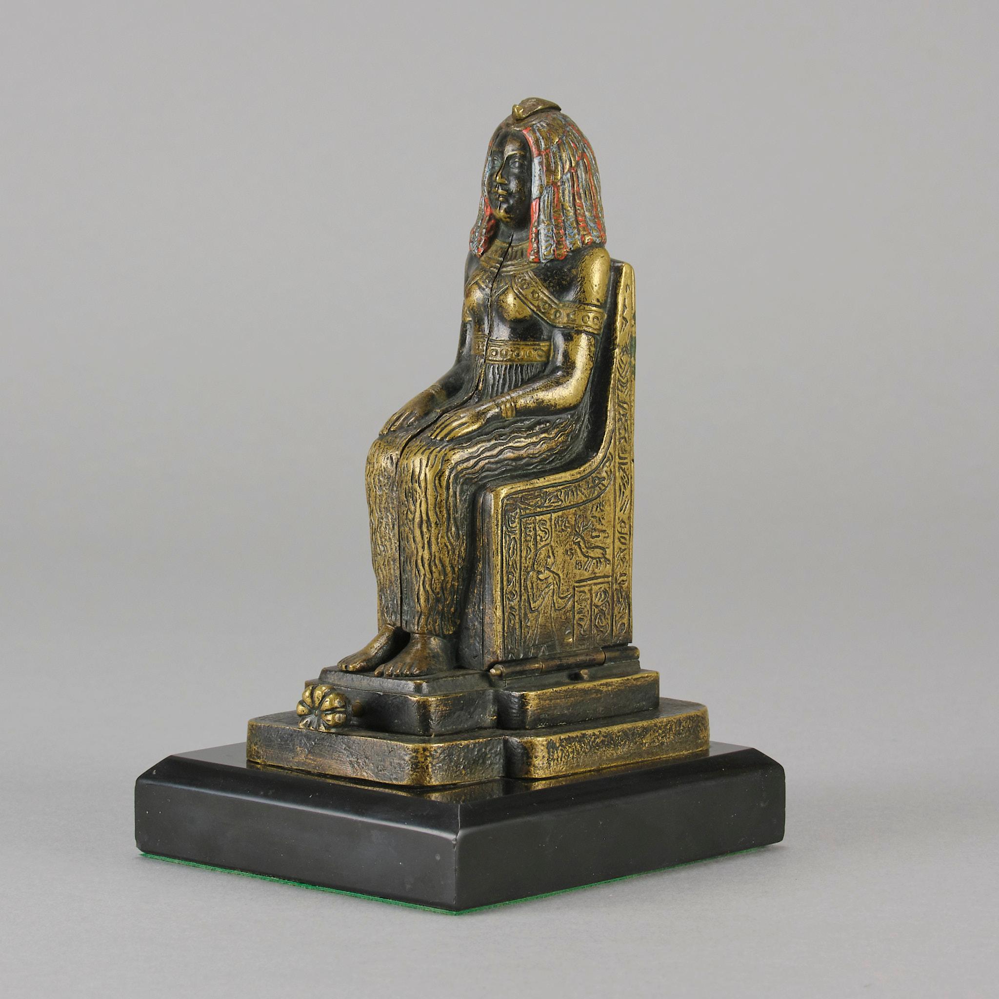Early 20th Century Cold-Painted Bronze Entitled Egyptian Deity by Franz Bergman For Sale 3
