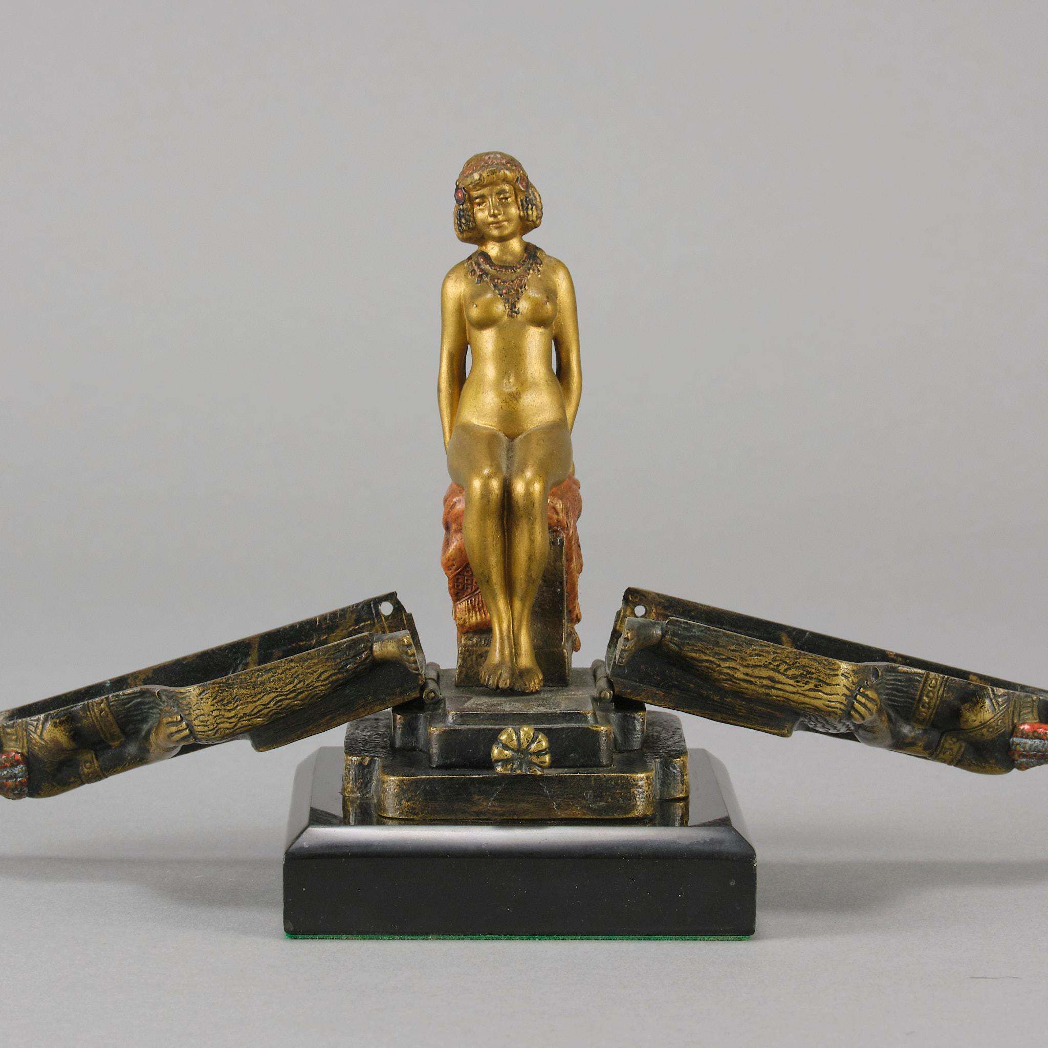Early 20th Century Cold-Painted Bronze Entitled Egyptian Deity by Franz Bergman For Sale 4