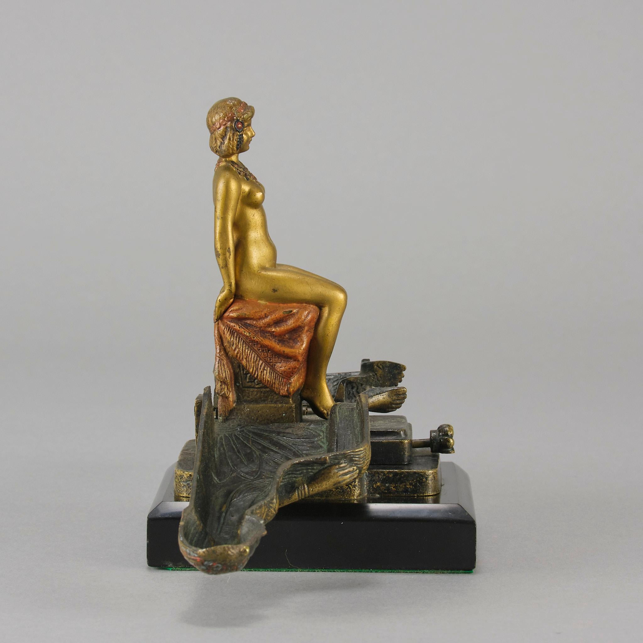 Early 20th Century Cold-Painted Bronze Entitled Egyptian Deity by Franz Bergman For Sale 5