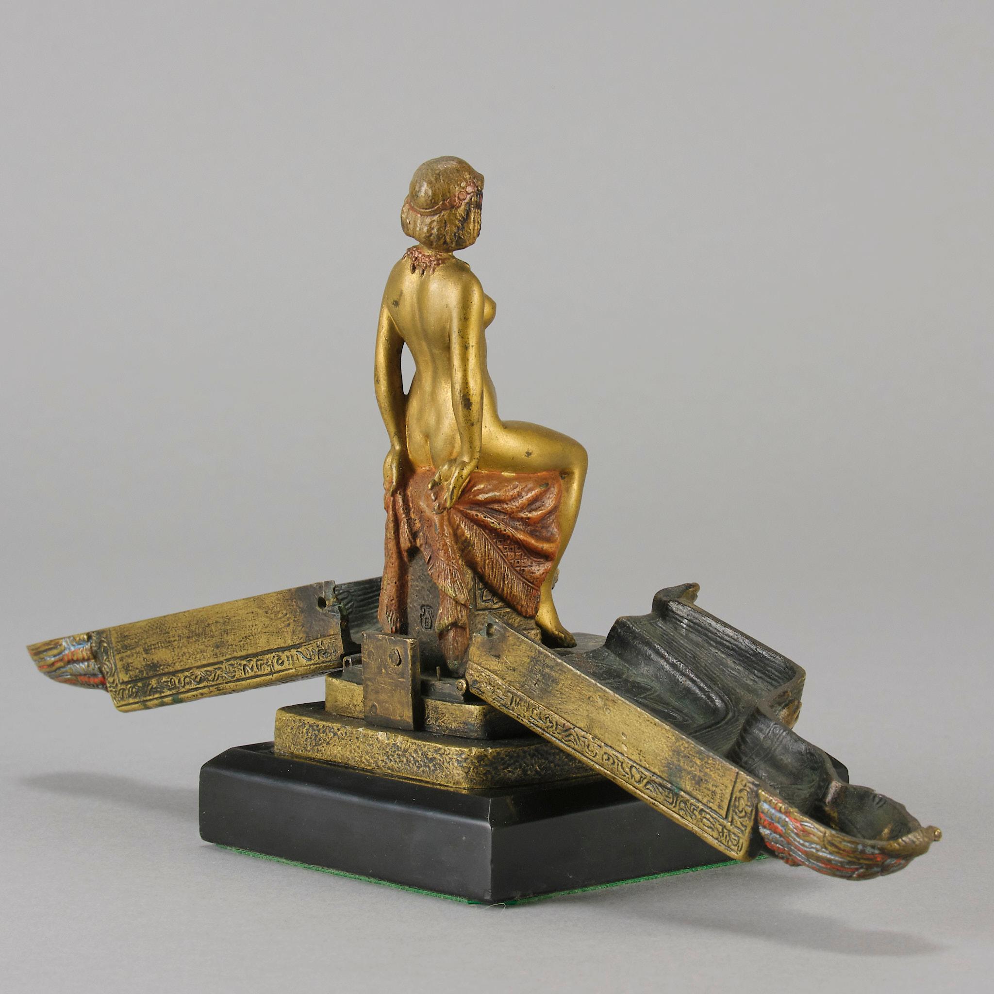 Early 20th Century Cold-Painted Bronze Entitled Egyptian Deity by Franz Bergman For Sale 6
