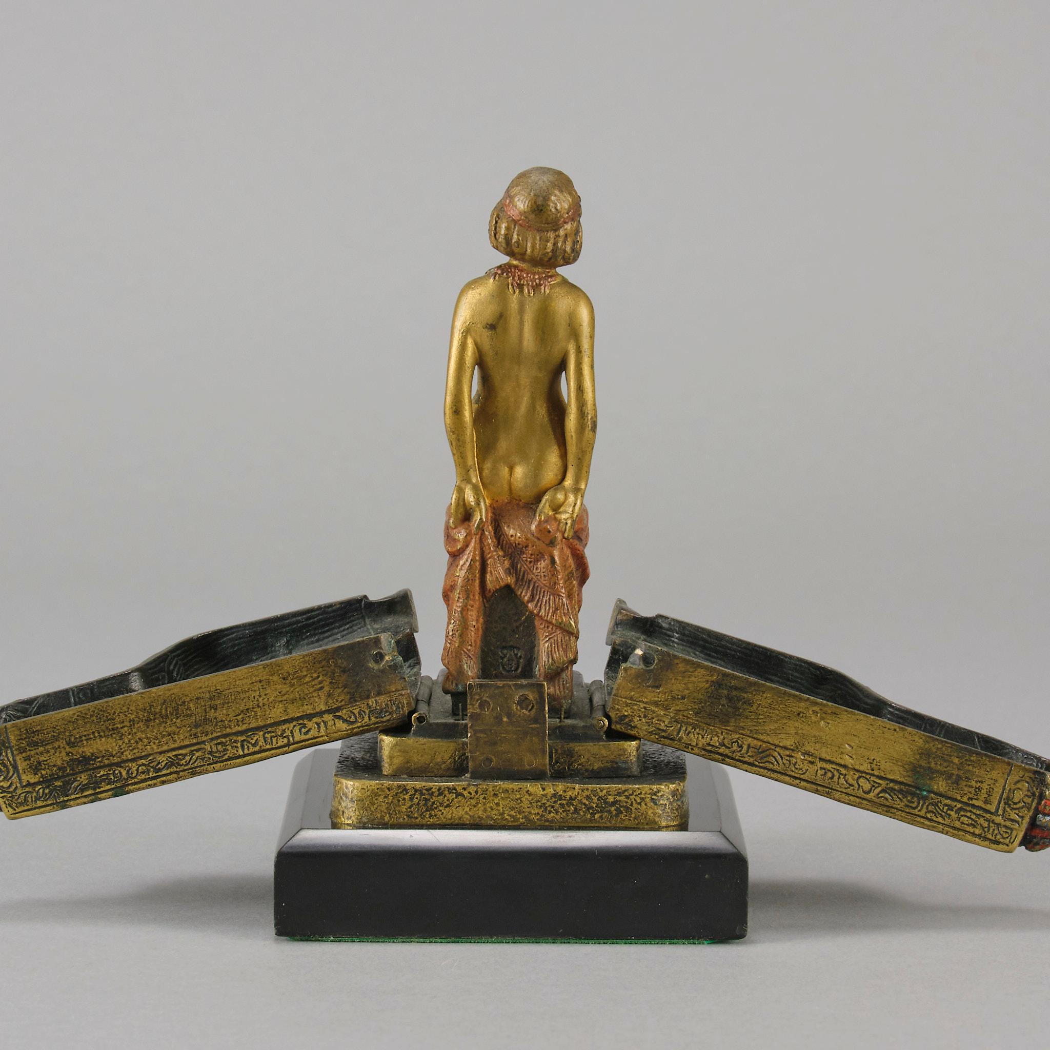 Early 20th Century Cold-Painted Bronze Entitled Egyptian Deity by Franz Bergman For Sale 7