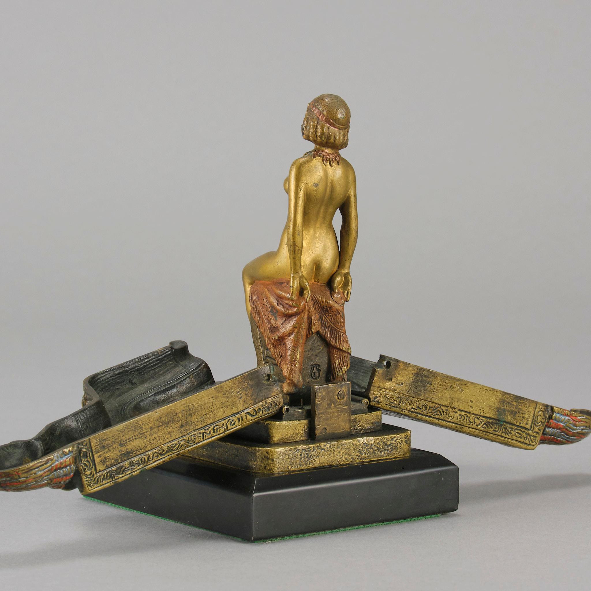 Early 20th Century Cold-Painted Bronze Entitled Egyptian Deity by Franz Bergman For Sale 8