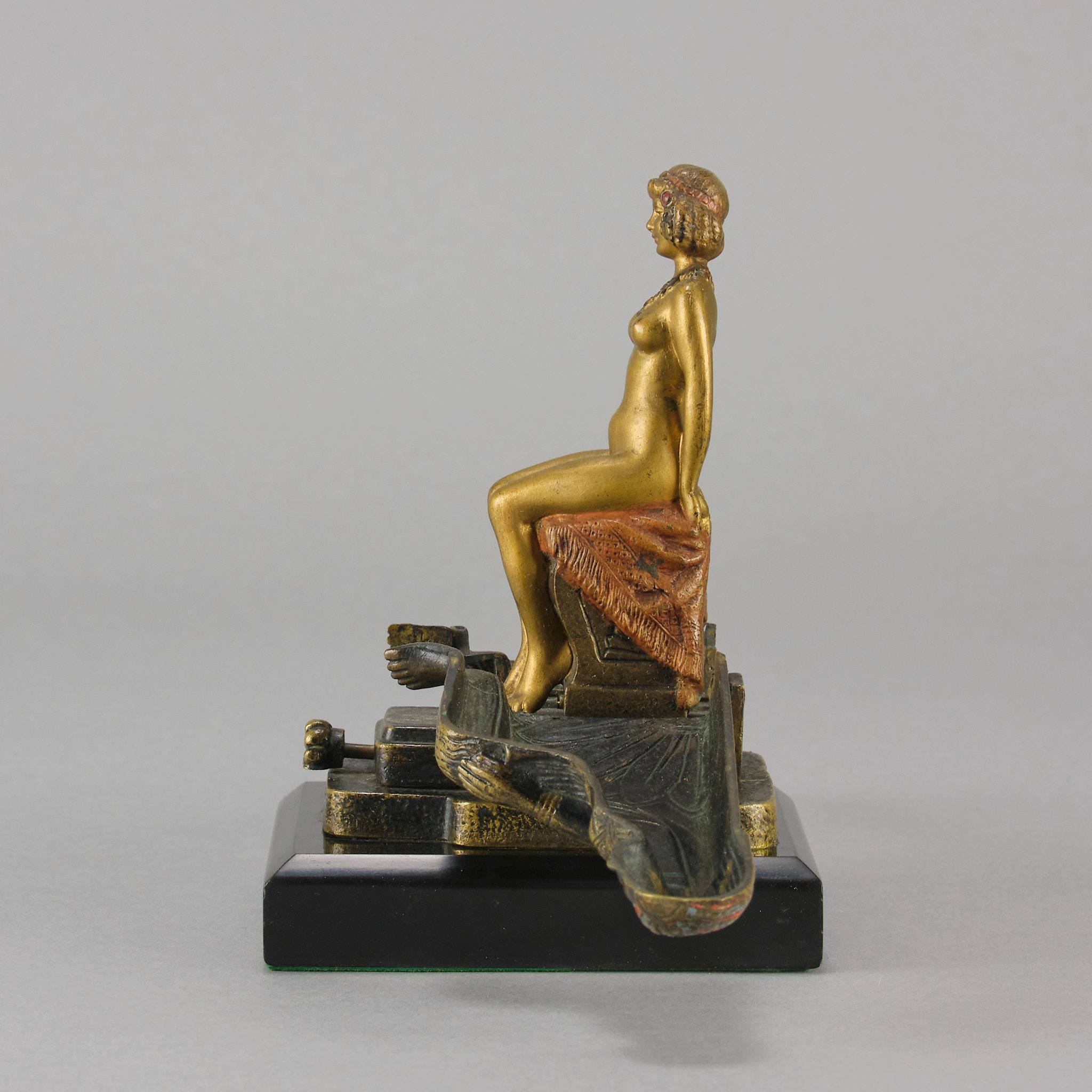 Early 20th Century Cold-Painted Bronze Entitled Egyptian Deity by Franz Bergman For Sale 9