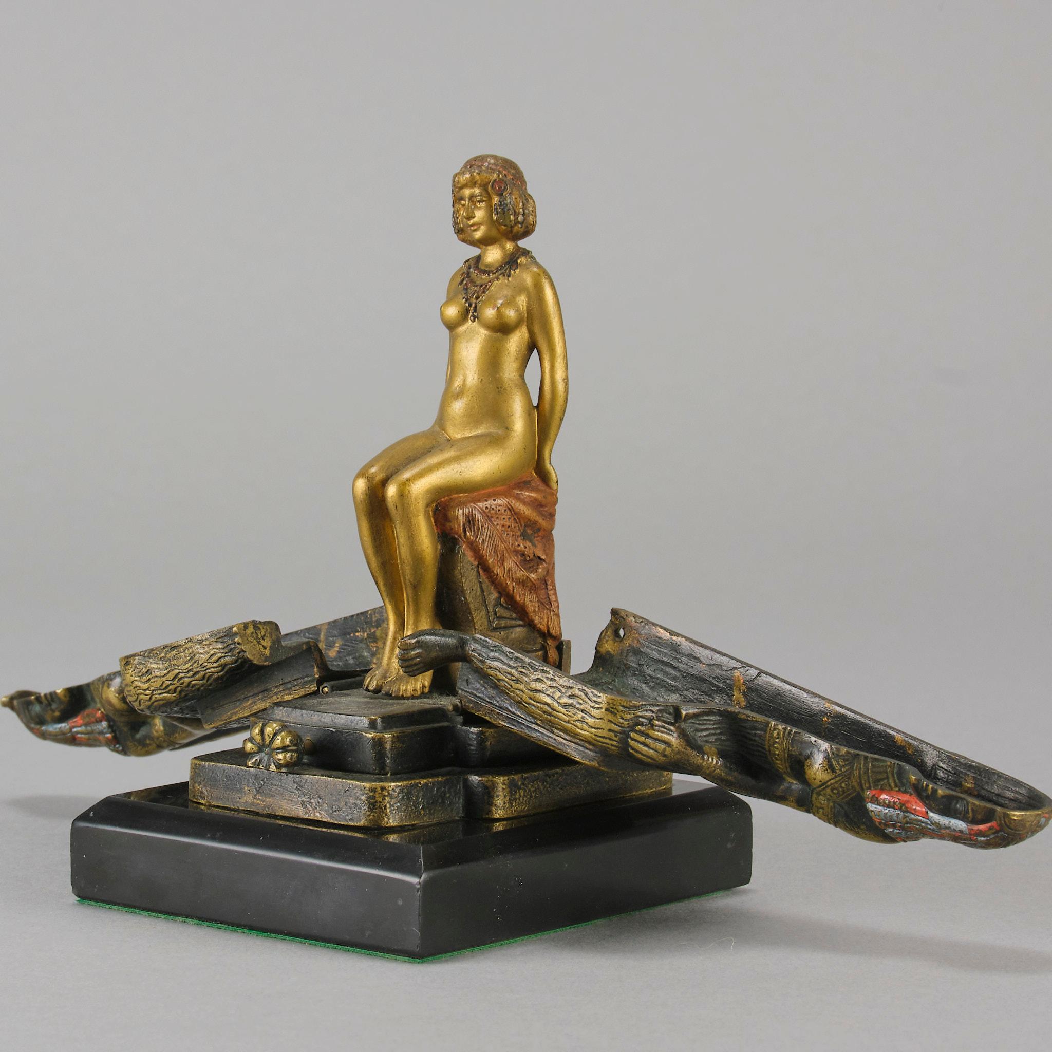 Early 20th Century Cold-Painted Bronze Entitled Egyptian Deity by Franz Bergman For Sale 10