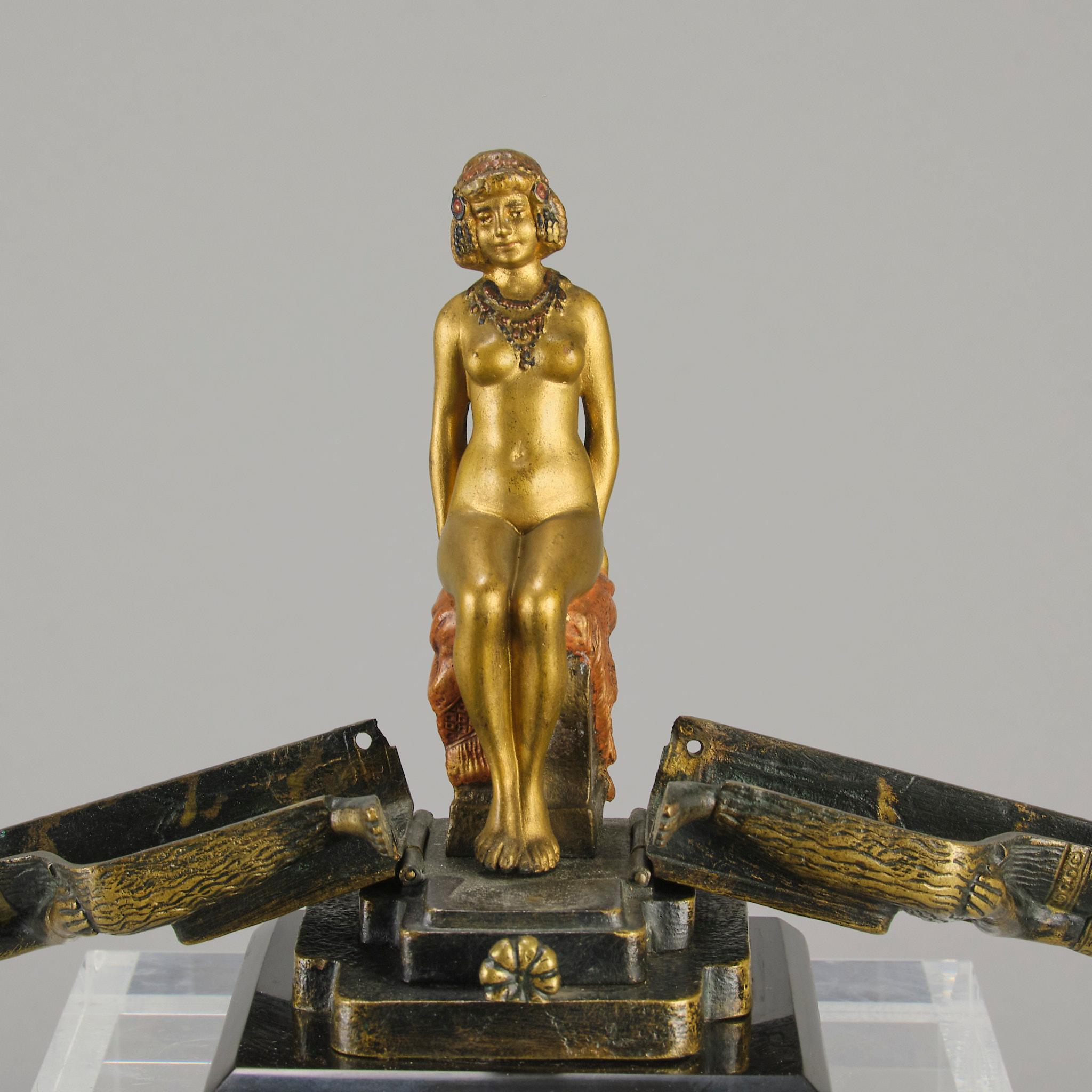 Early 20th Century Cold-Painted Bronze Entitled Egyptian Deity by Franz Bergman For Sale 11