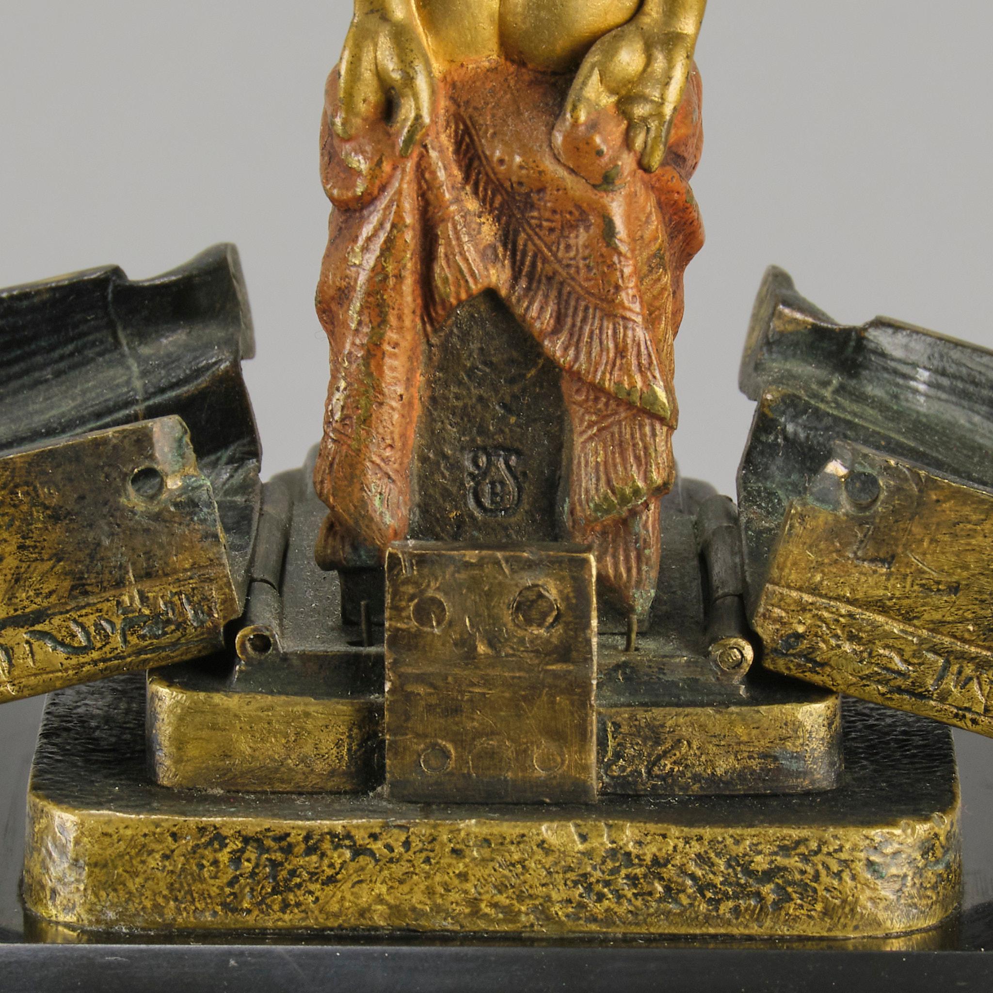 Early 20th Century Cold-Painted Bronze Entitled Egyptian Deity by Franz Bergman For Sale 12